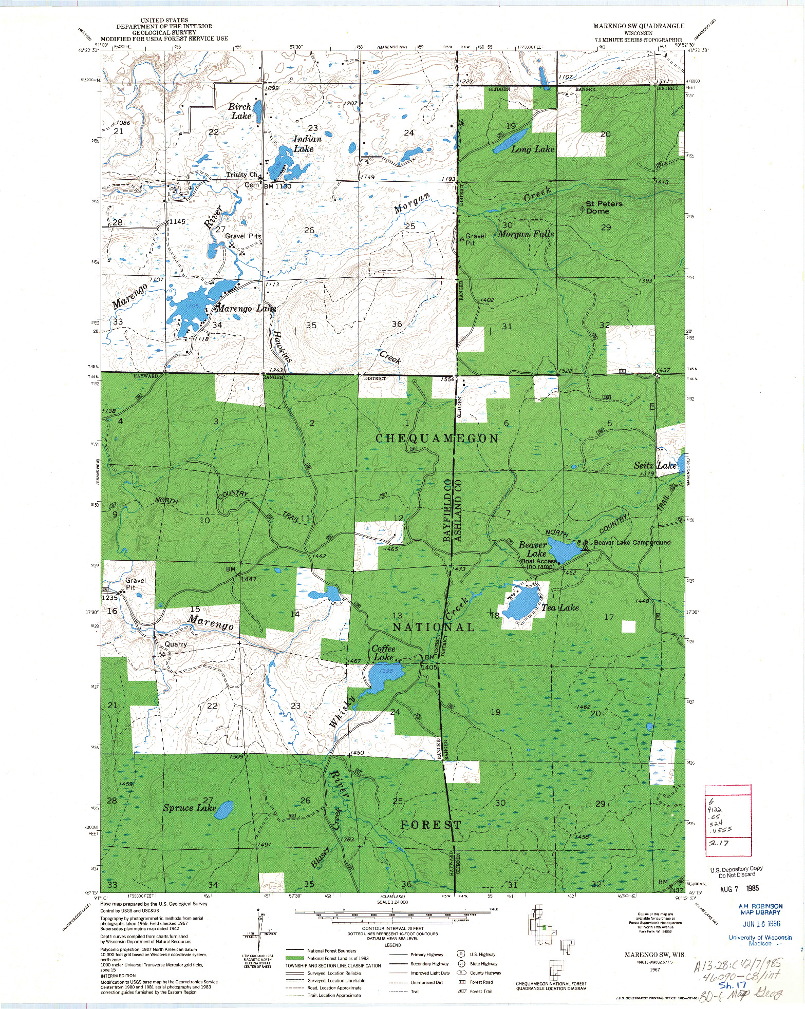 USGS 1:24000-SCALE QUADRANGLE FOR MARENGO SW, WI 1967