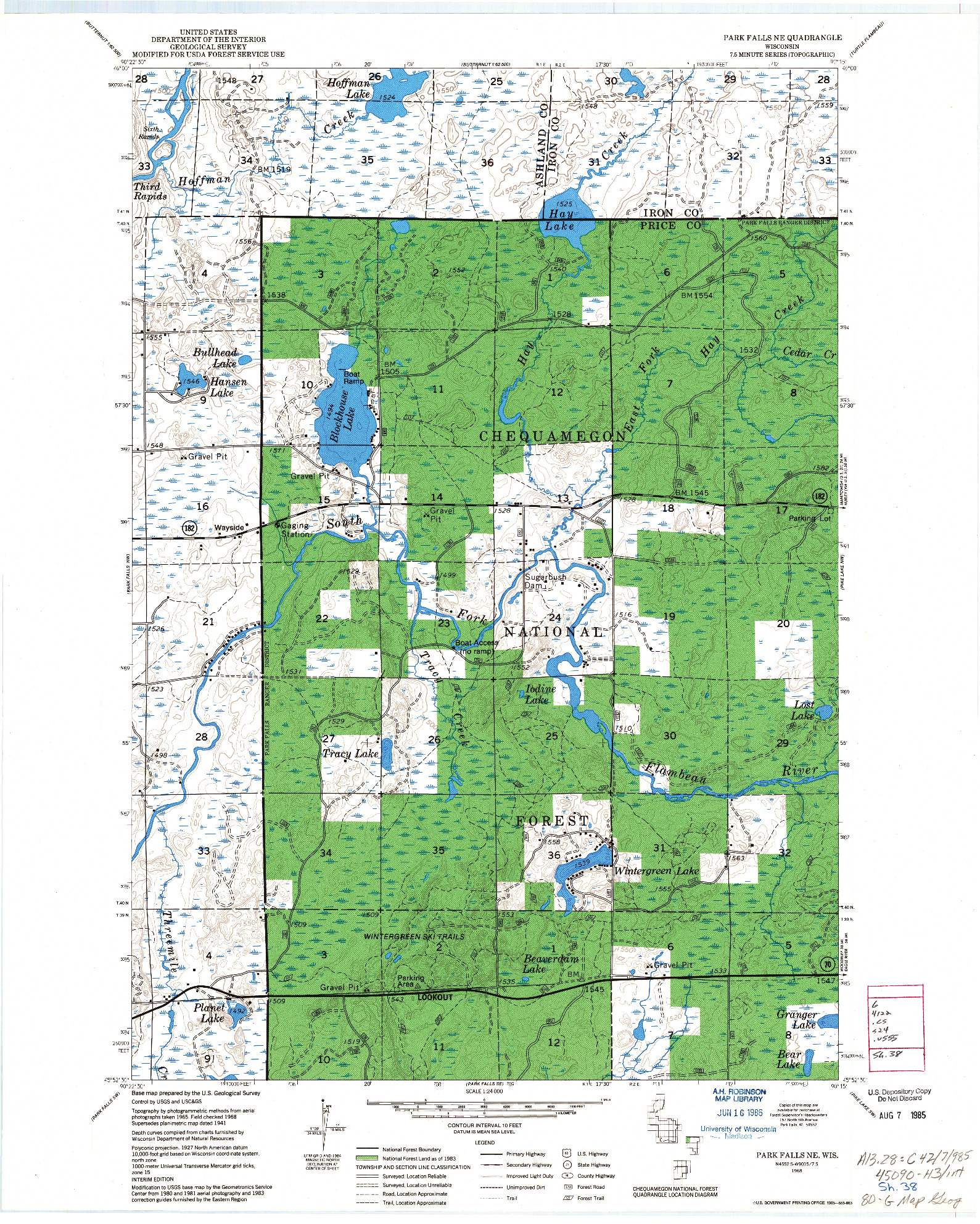 USGS 1:24000-SCALE QUADRANGLE FOR PARK FALLS NE, WI 1968