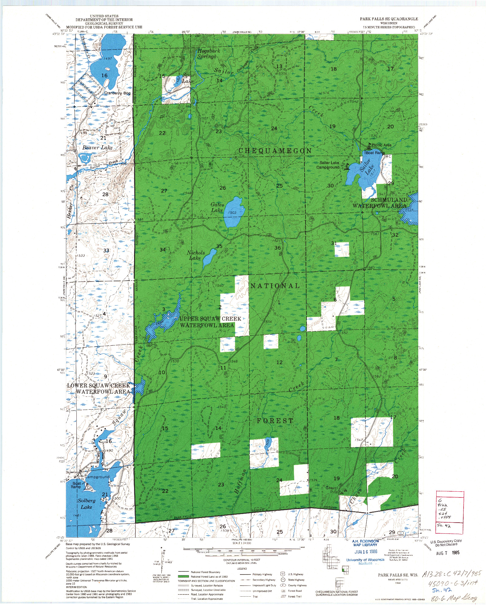 USGS 1:24000-SCALE QUADRANGLE FOR PARK FALLS SE, WI 1968