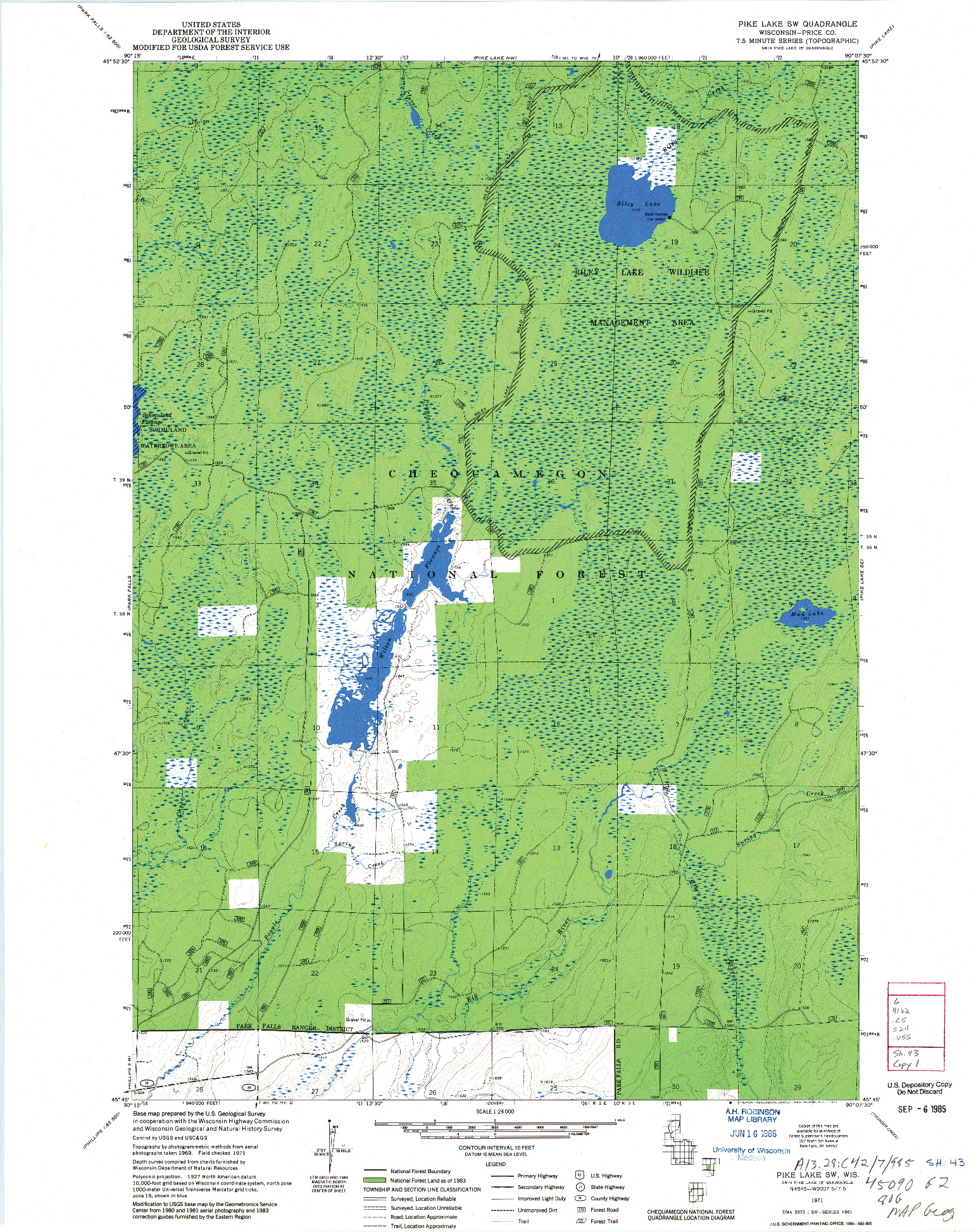 USGS 1:24000-SCALE QUADRANGLE FOR PIKE LAKE SW, WI 1971