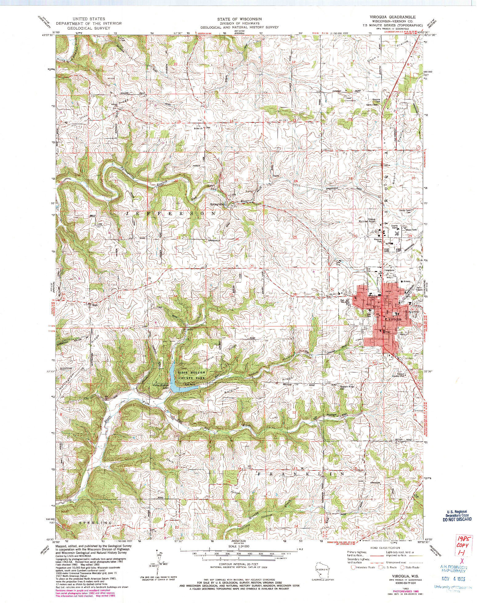 USGS 1:24000-SCALE QUADRANGLE FOR VIROQUA, WI 1983