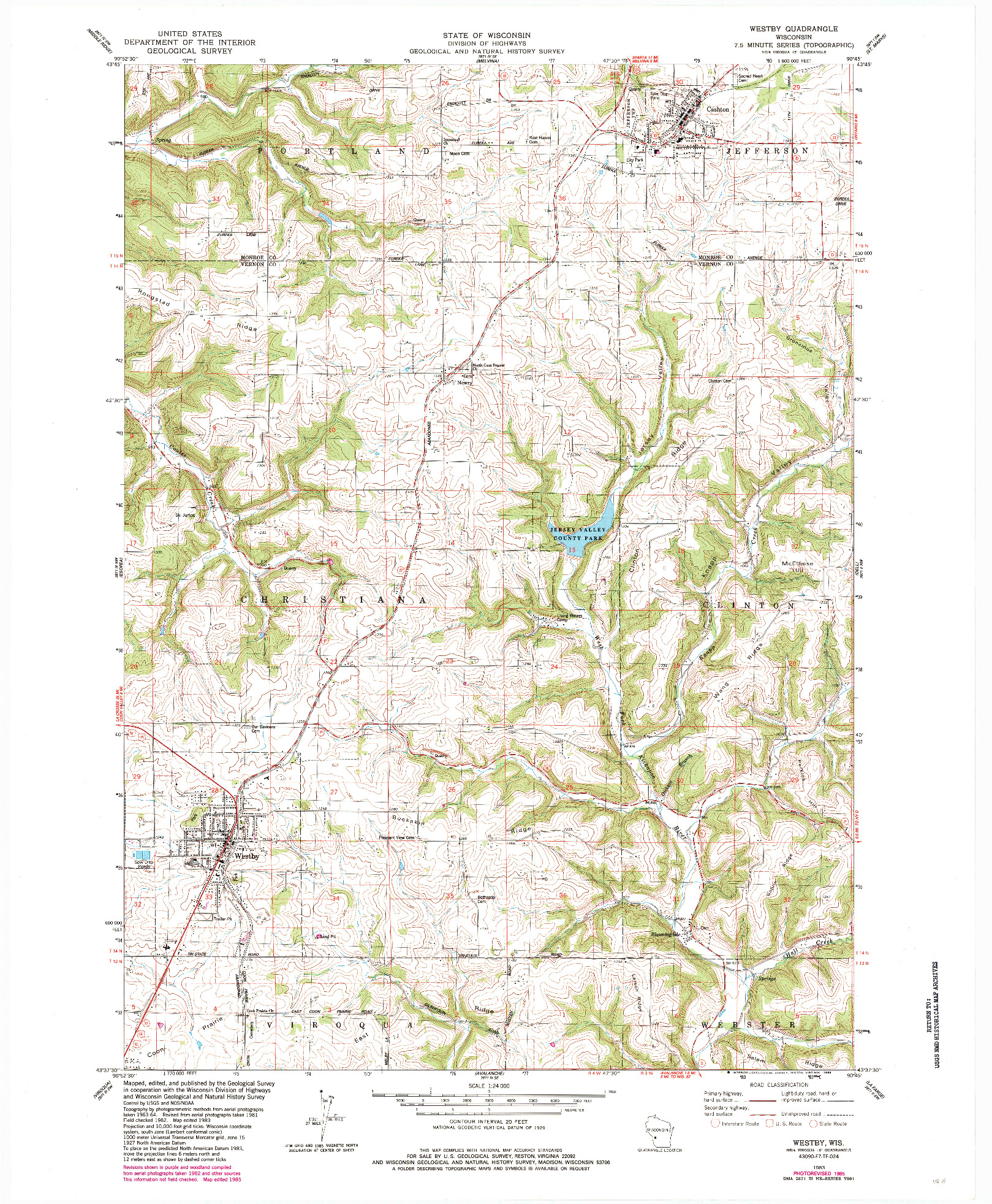 USGS 1:24000-SCALE QUADRANGLE FOR WESTBY, WI 1983