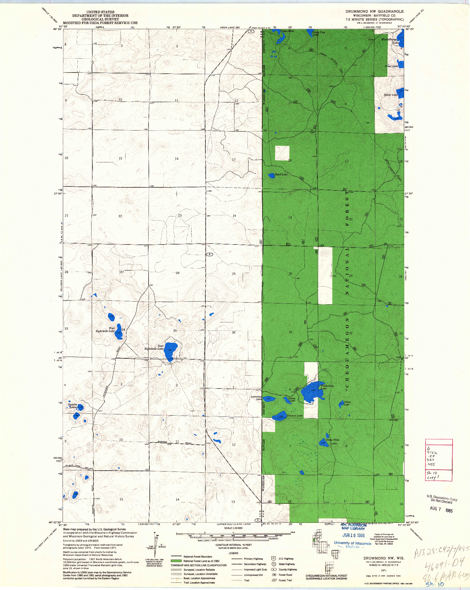 USGS 1:24000-SCALE QUADRANGLE FOR DRUMMOND NW, WI 1971