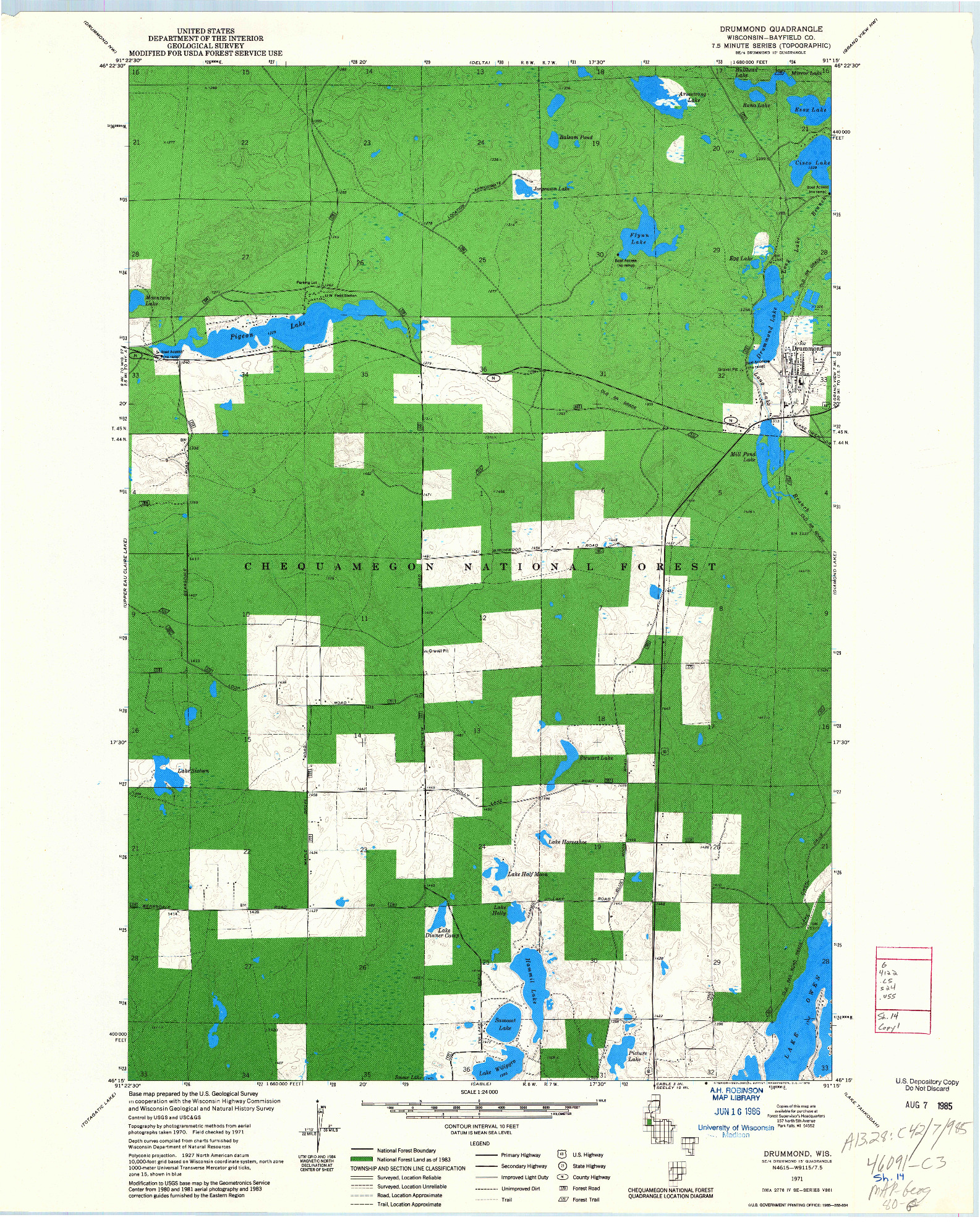 USGS 1:24000-SCALE QUADRANGLE FOR DRUMMOND, WI 1971