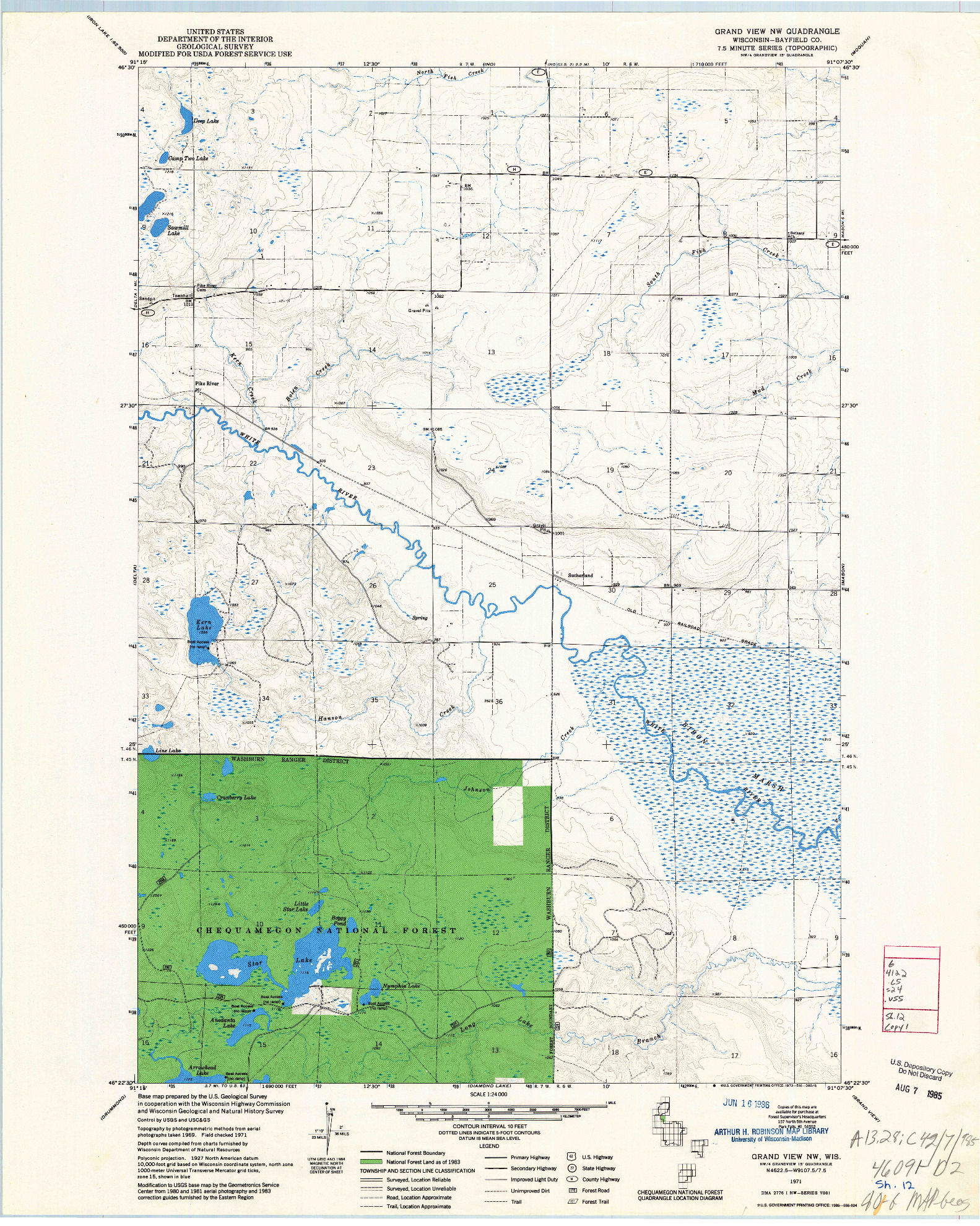 USGS 1:24000-SCALE QUADRANGLE FOR GRAND VIEW NW, WI 1971