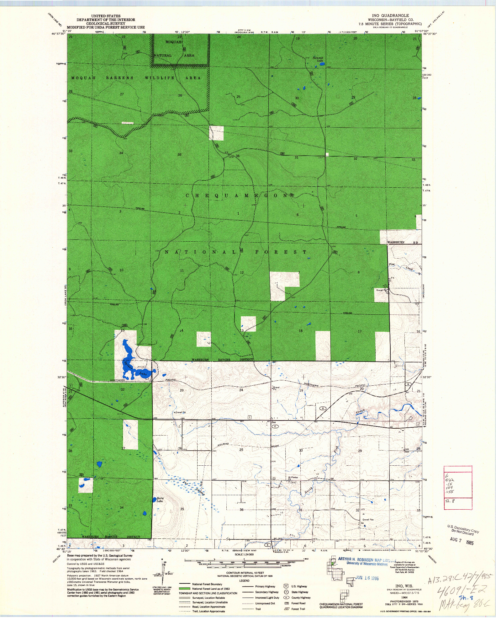 USGS 1:24000-SCALE QUADRANGLE FOR INO, WI 1964