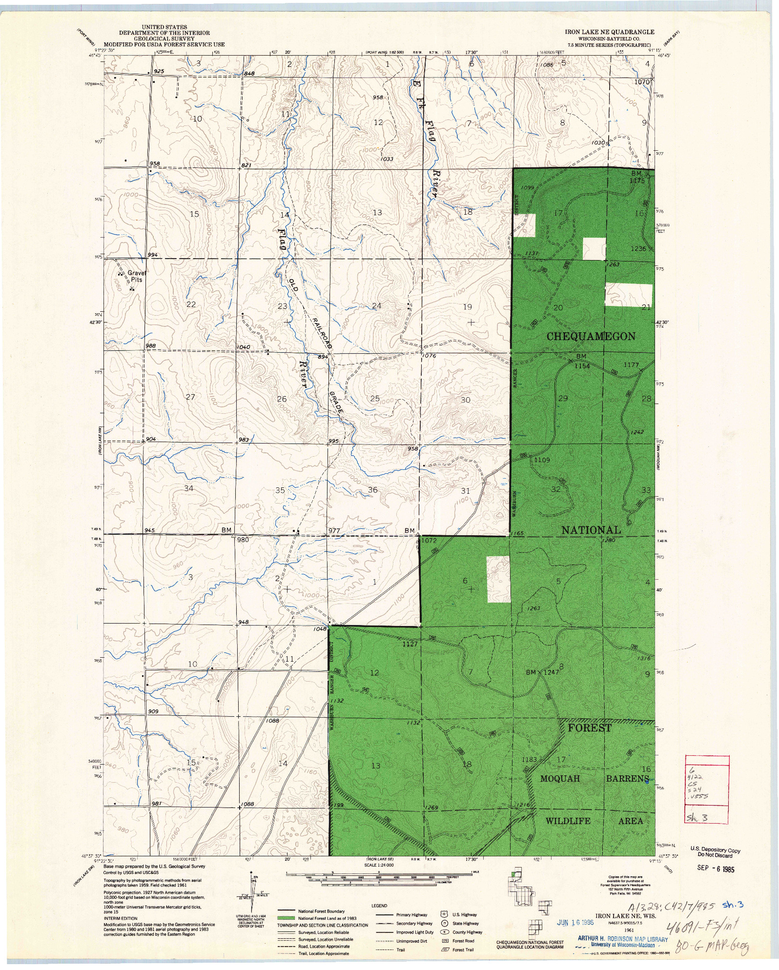 USGS 1:24000-SCALE QUADRANGLE FOR IRON LAKE NE, WI 1961