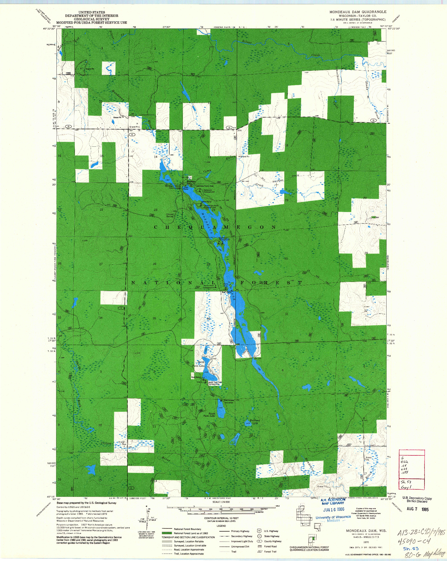 USGS 1:24000-SCALE QUADRANGLE FOR MONDEAUX DAM, WI 1970