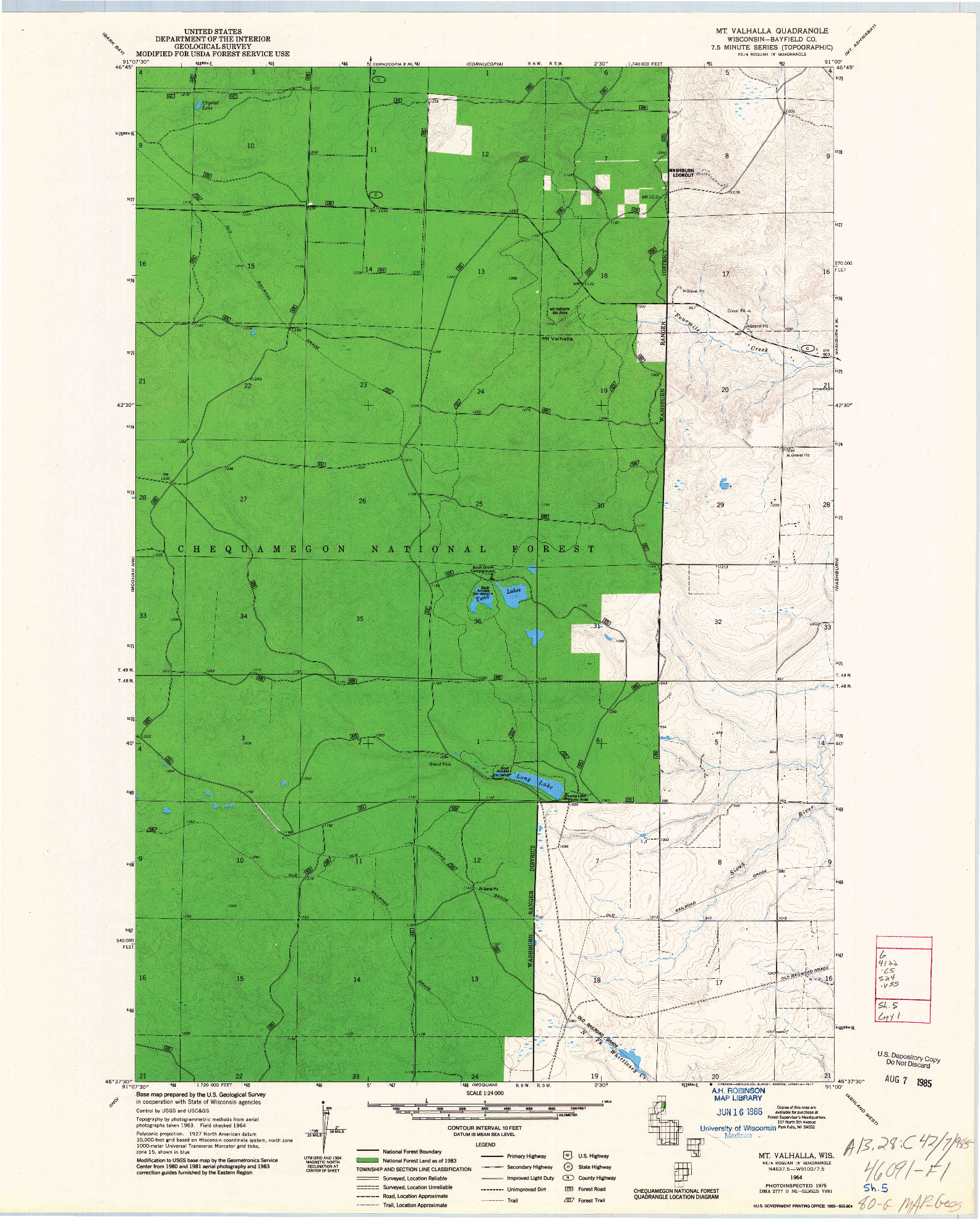 USGS 1:24000-SCALE QUADRANGLE FOR MT. VALHALLA, WI 1964