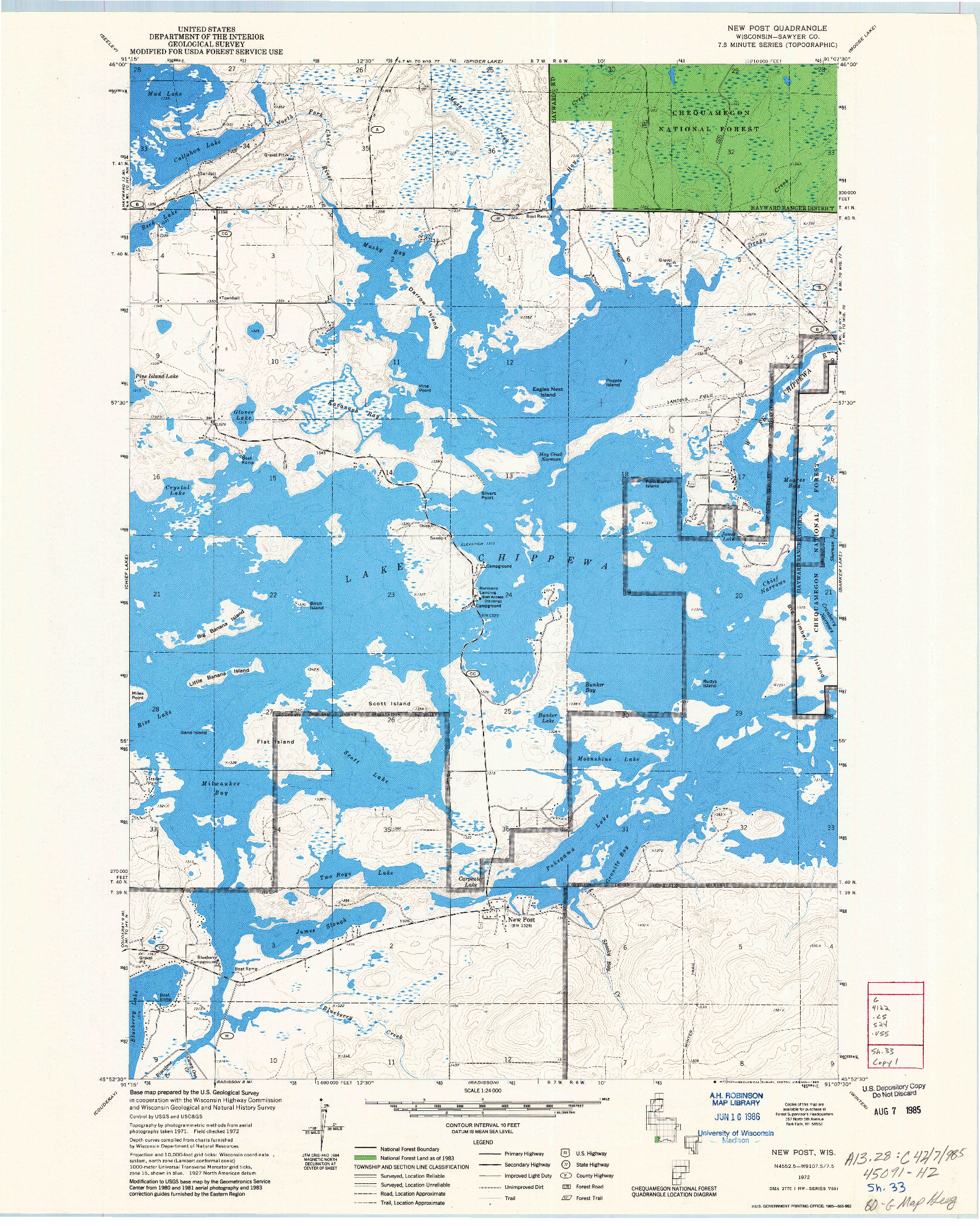 USGS 1:24000-SCALE QUADRANGLE FOR NEW POST, WI 1972
