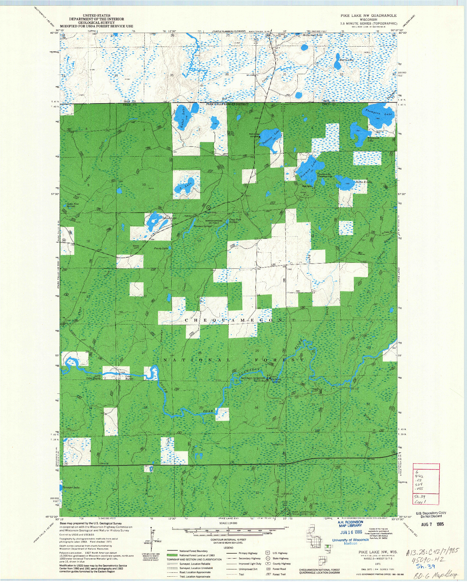 USGS 1:24000-SCALE QUADRANGLE FOR PIKE LAKE NW, WI 1971