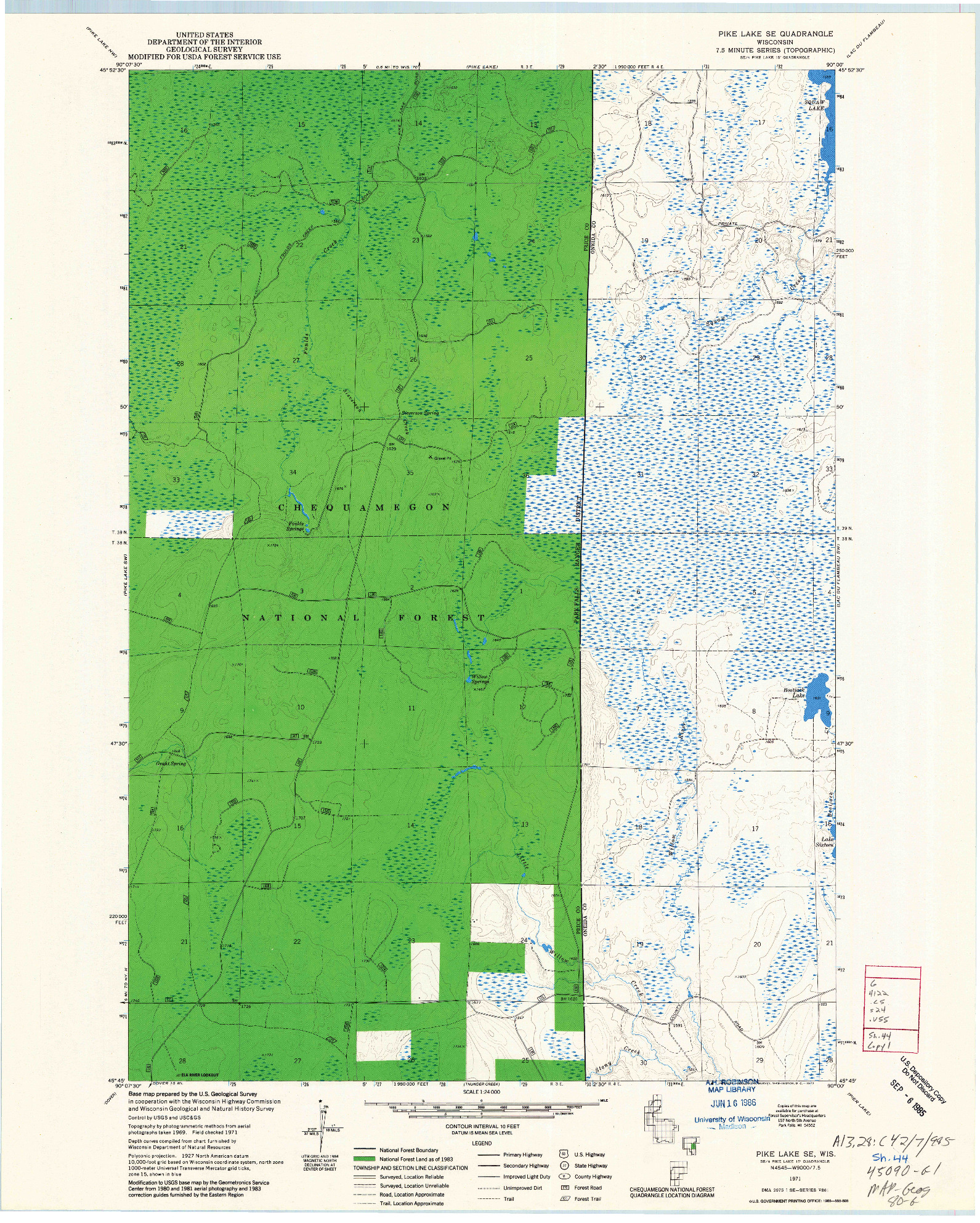 USGS 1:24000-SCALE QUADRANGLE FOR PIKE LAKE SE, WI 1971