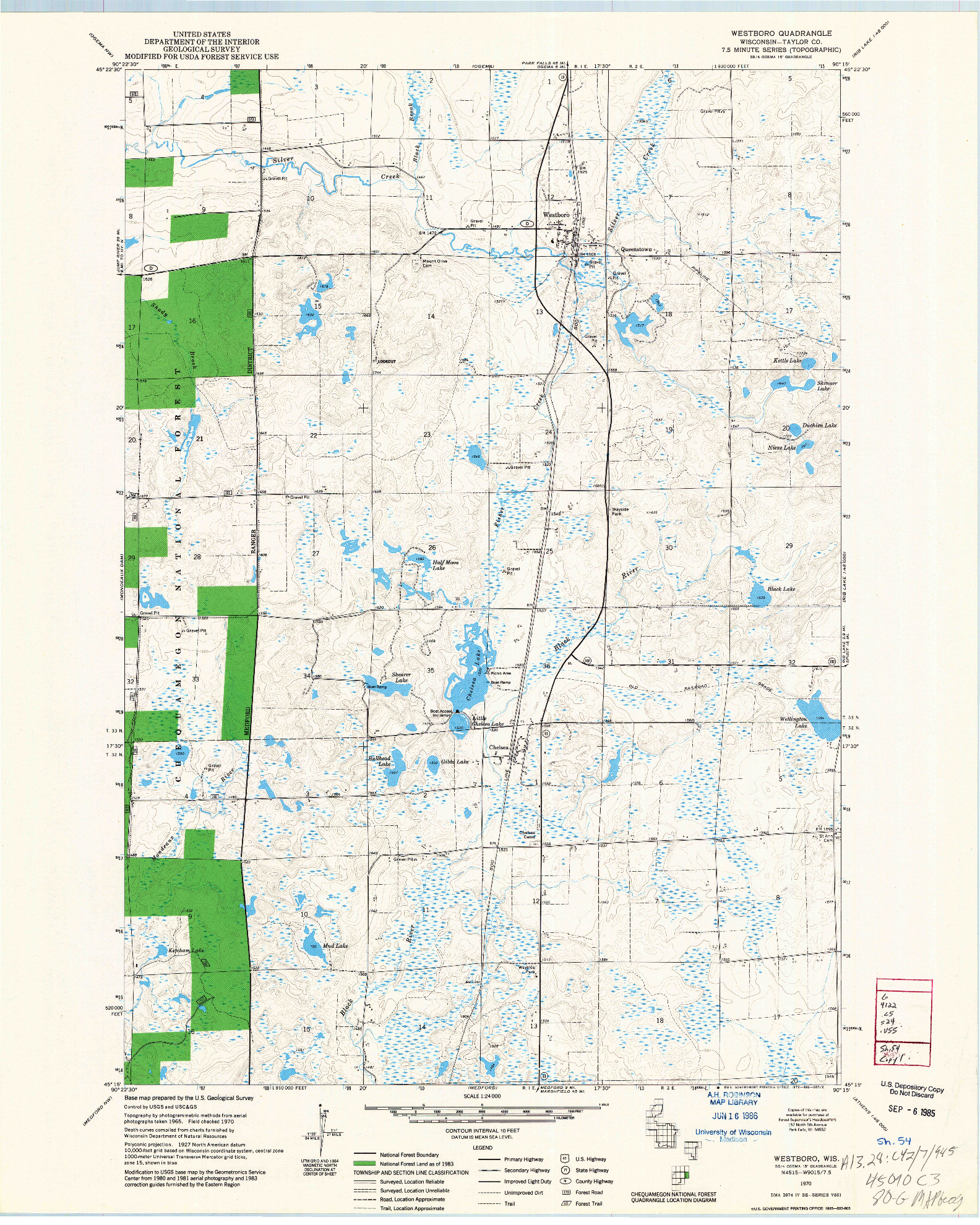 USGS 1:24000-SCALE QUADRANGLE FOR WESTBORO, WI 1970