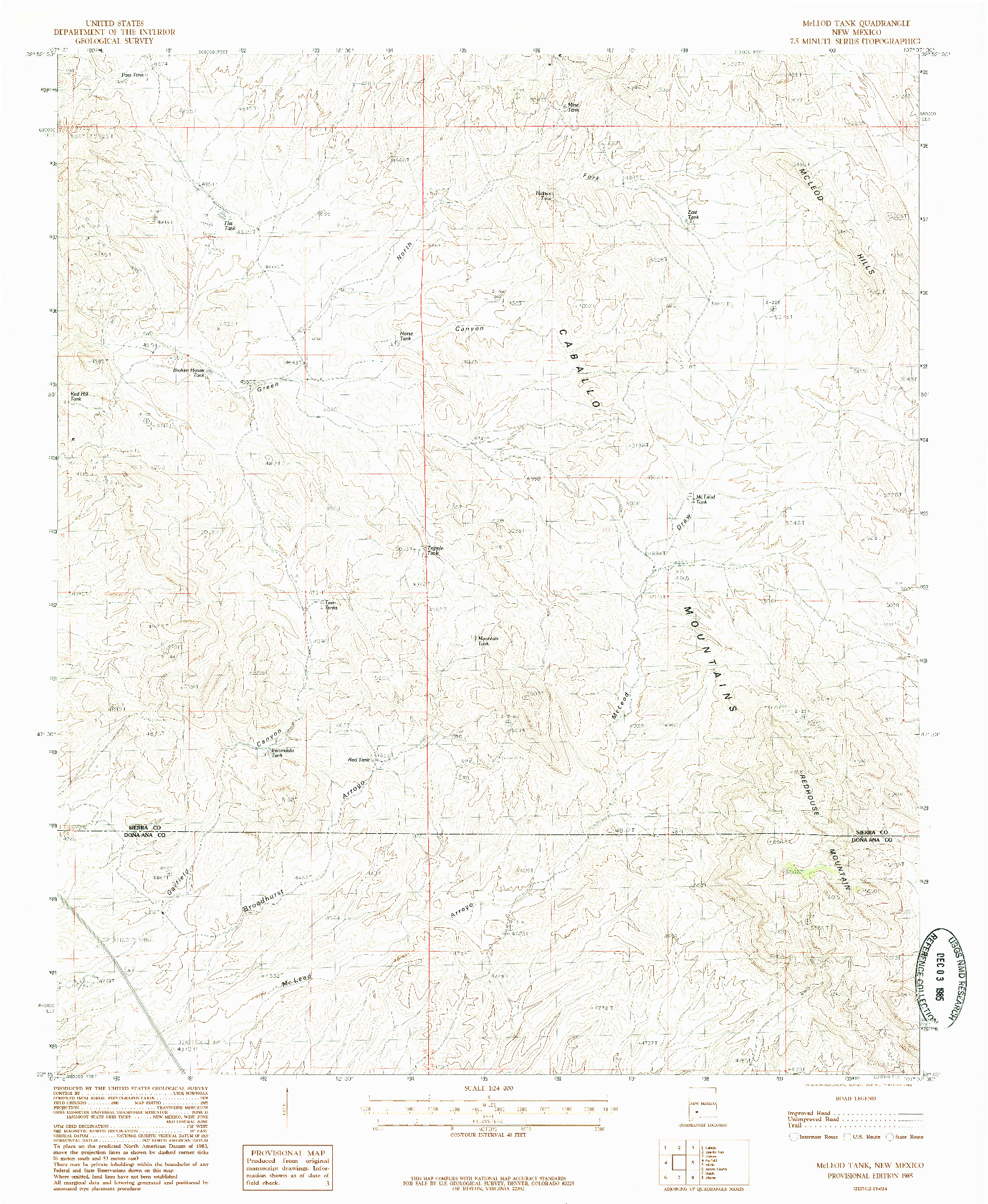 USGS 1:24000-SCALE QUADRANGLE FOR MCLEOD TANK, NM 1985