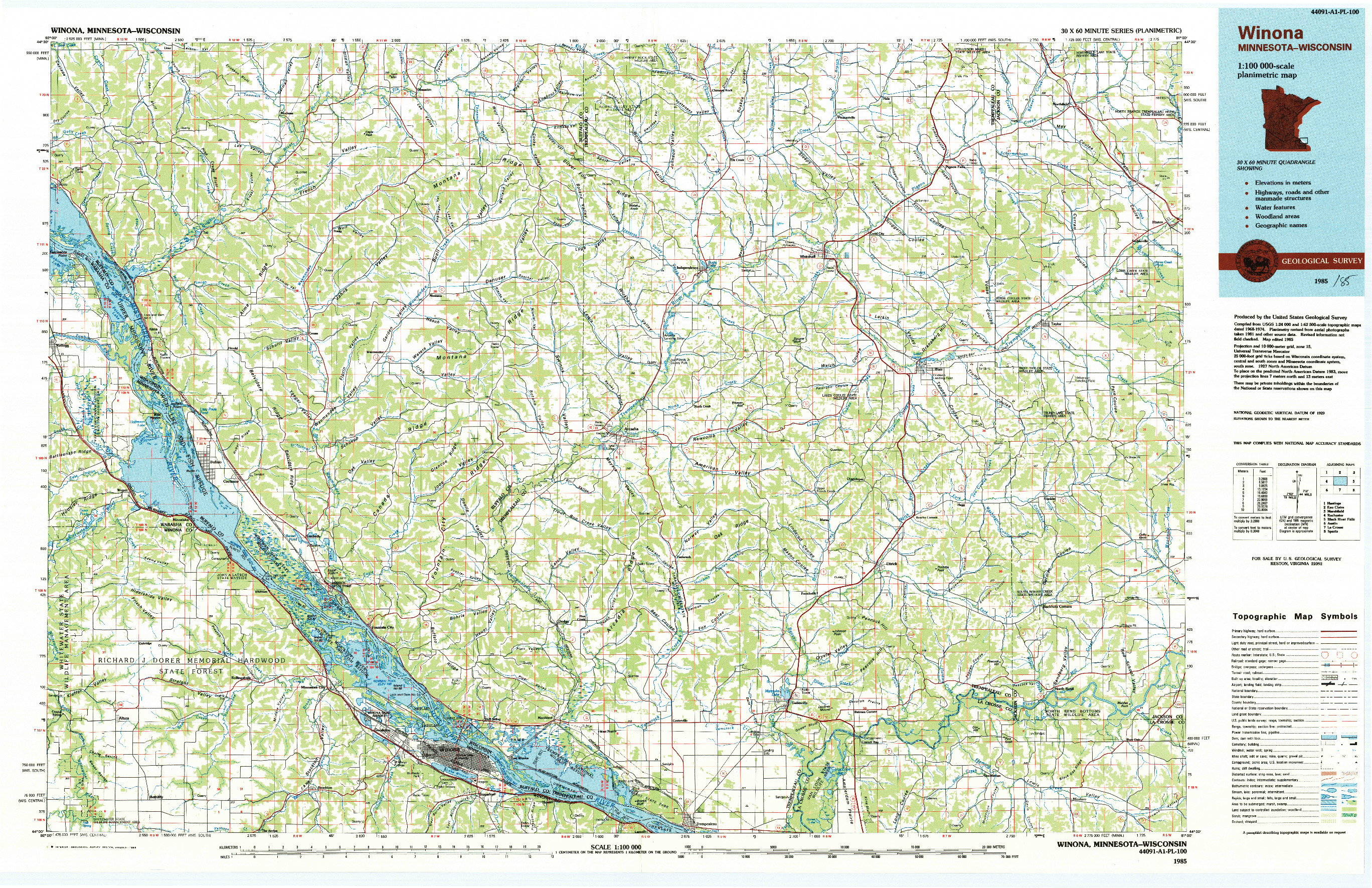 USGS 1:100000-SCALE QUADRANGLE FOR WINONA, MN 1985