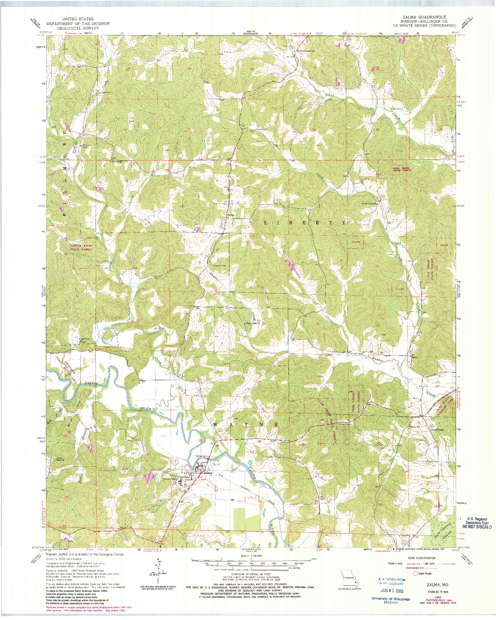 USGS 1:24000-SCALE QUADRANGLE FOR ZALMA, MO 1963