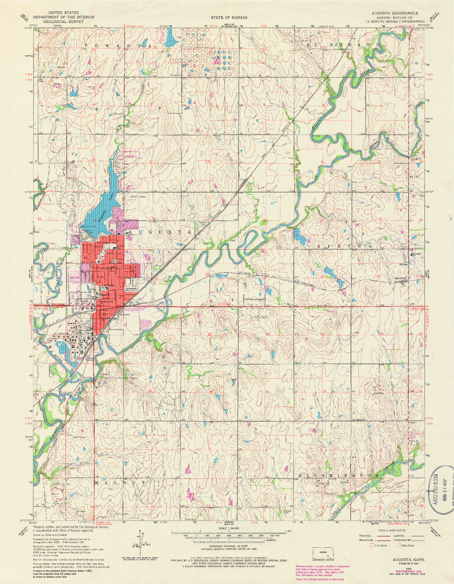 USGS 1:24000-SCALE QUADRANGLE FOR AUGUSTA, KS 1961