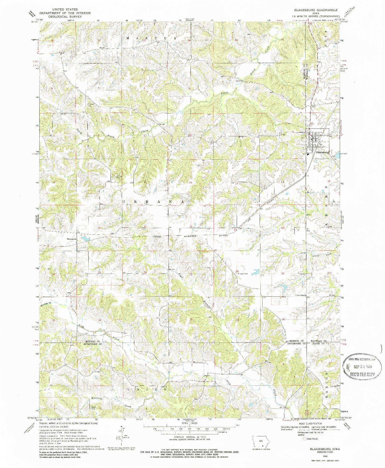 USGS 1:24000-SCALE QUADRANGLE FOR BLAKESBURG, IA 1968