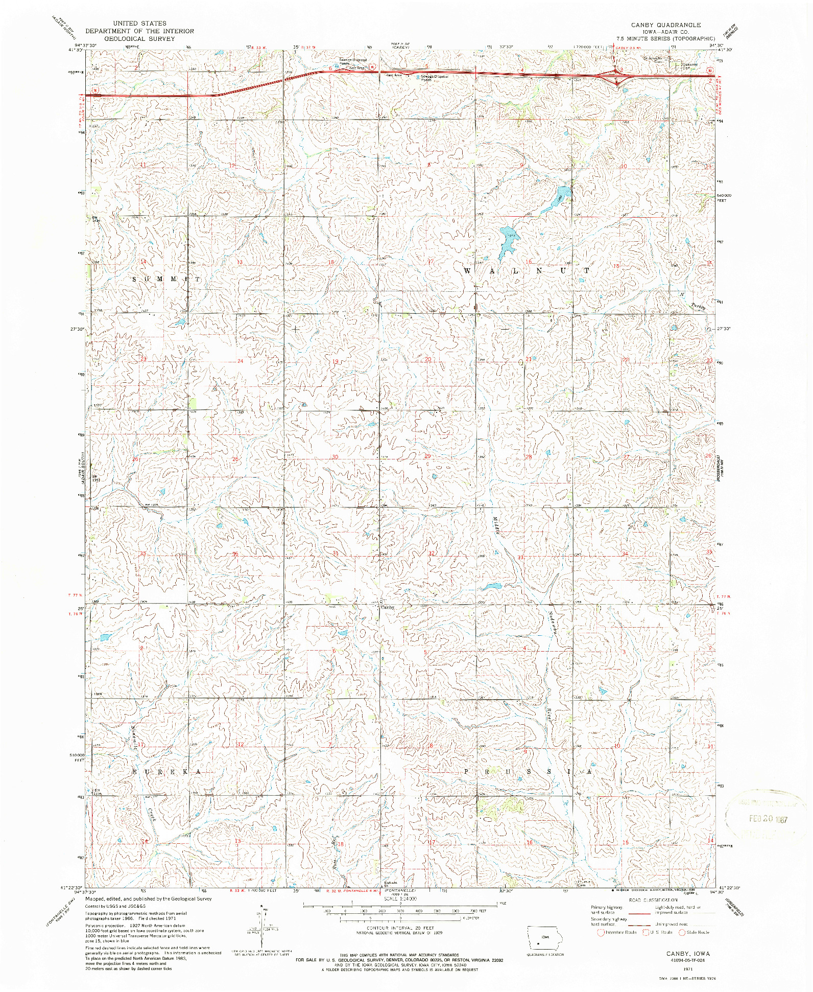 USGS 1:24000-SCALE QUADRANGLE FOR CANBY, IA 1971