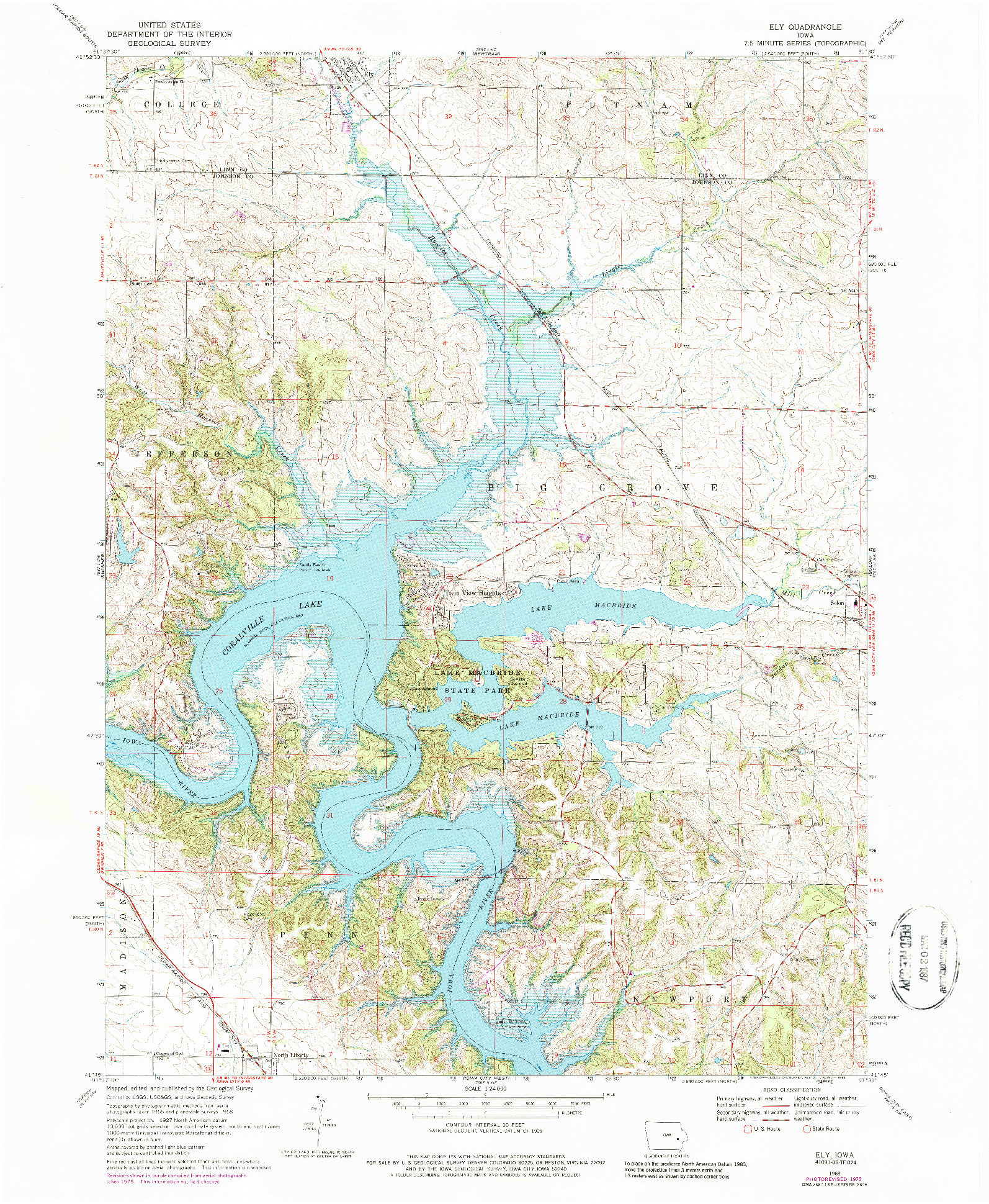 USGS 1:24000-SCALE QUADRANGLE FOR ELY, IA 1968