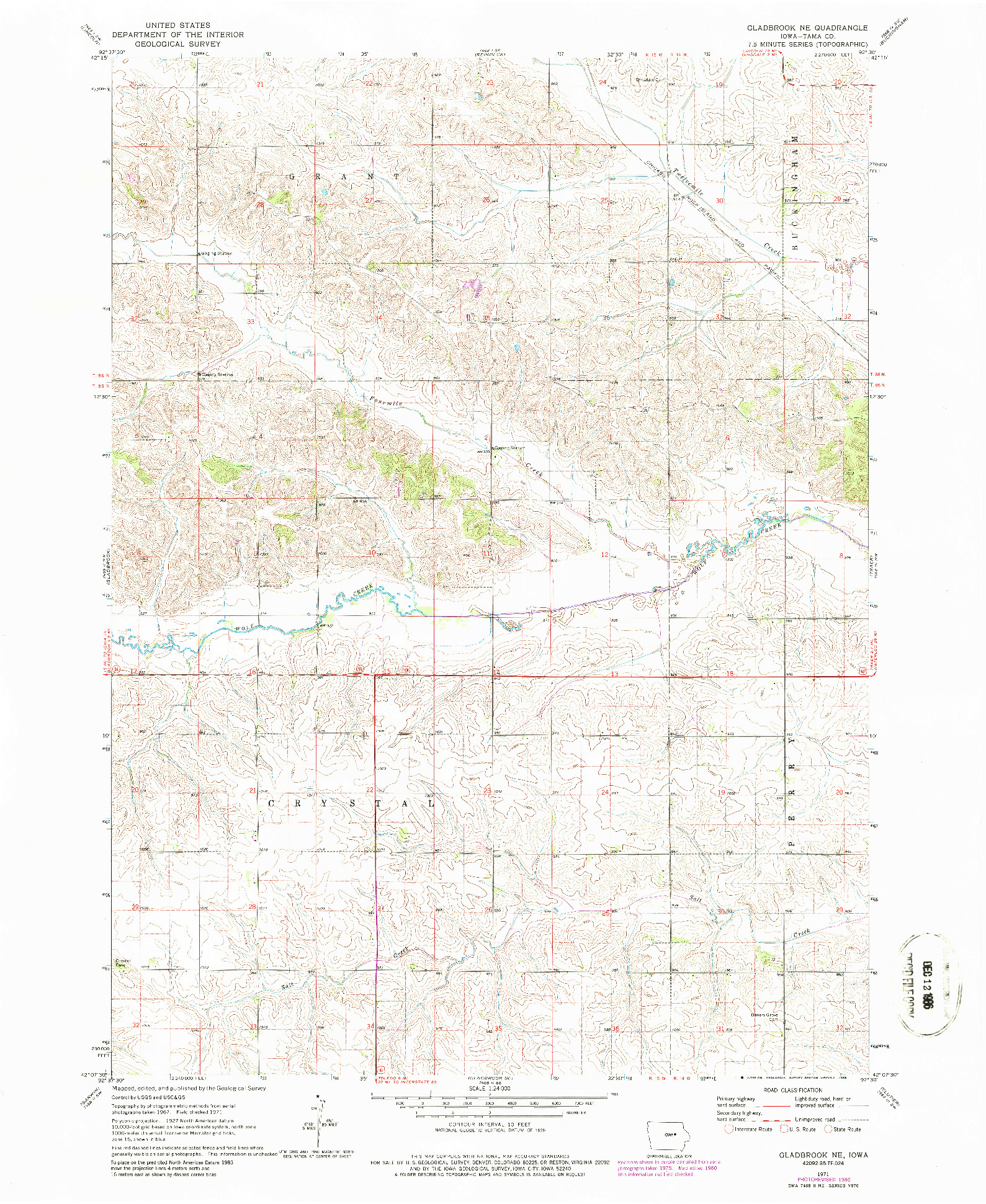 USGS 1:24000-SCALE QUADRANGLE FOR GLADBROOK, IA 1971