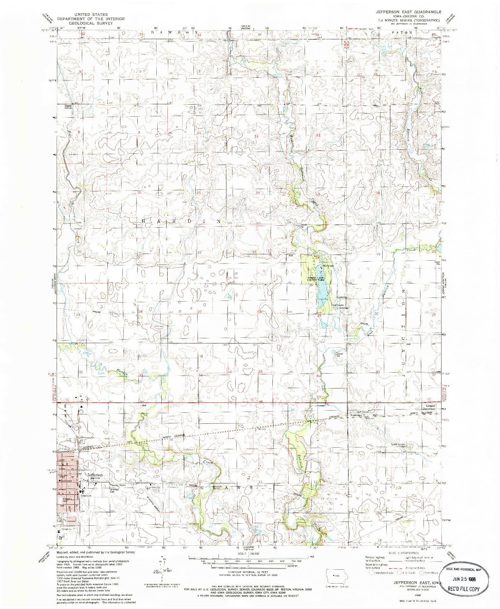 USGS 1:24000-SCALE QUADRANGLE FOR JEFFERSON EAST, IA 1986