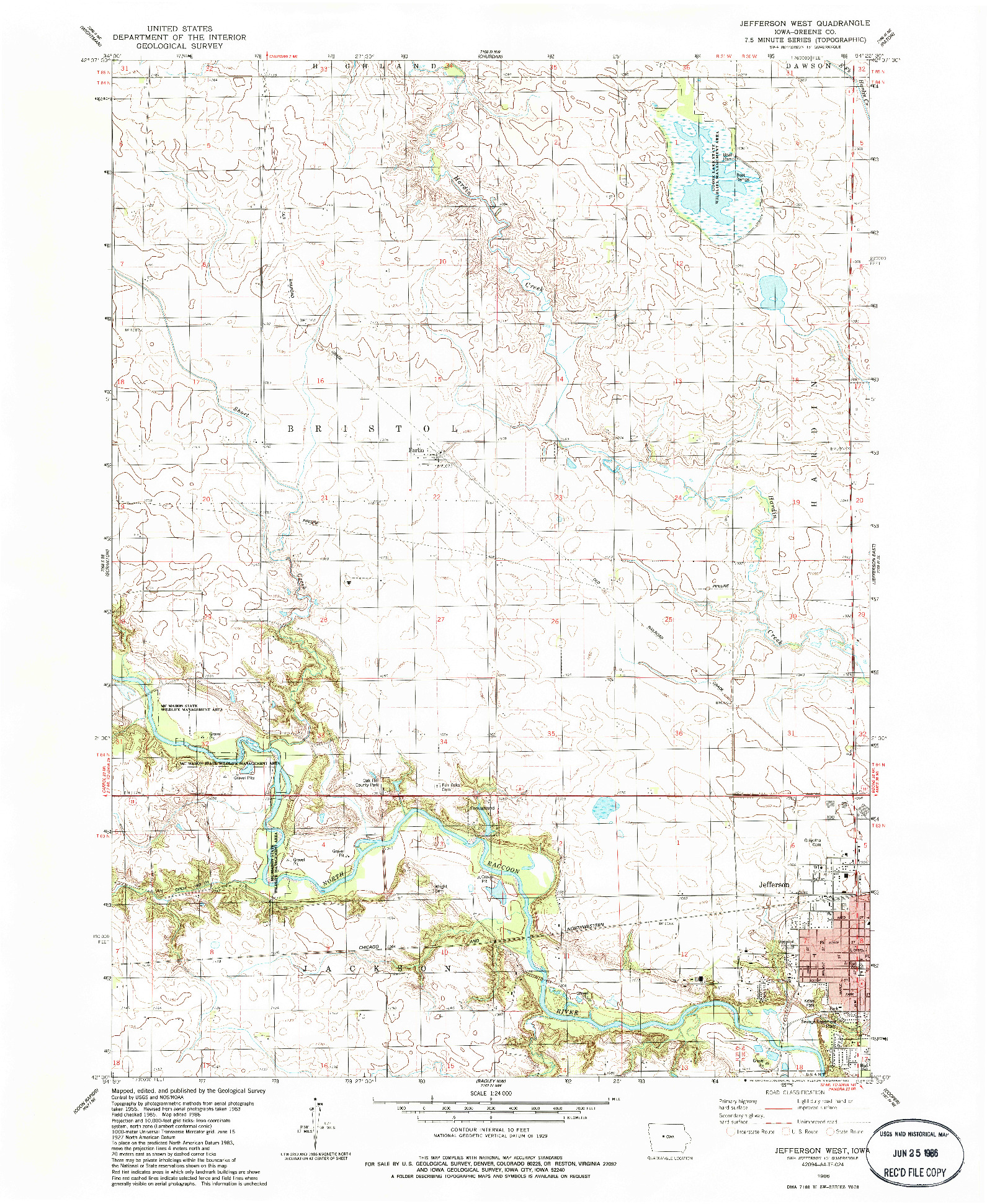 USGS 1:24000-SCALE QUADRANGLE FOR JEFFERSON WEST, IA 1986