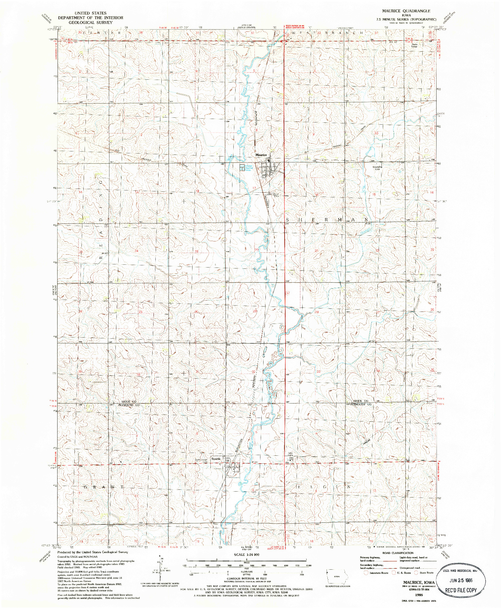 USGS 1:24000-SCALE QUADRANGLE FOR MAURICE, IA 1985
