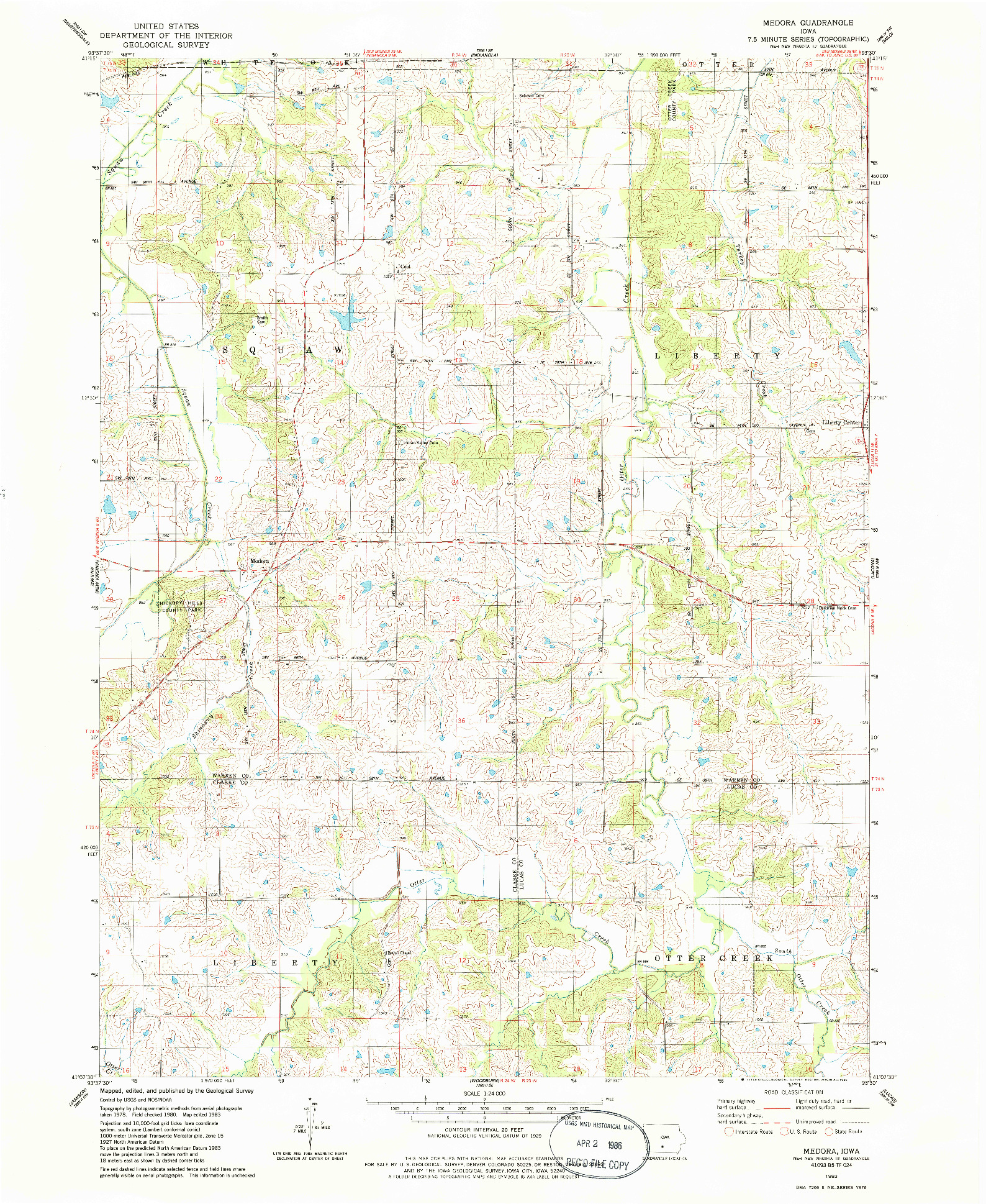 USGS 1:24000-SCALE QUADRANGLE FOR MEDORA, IA 1983