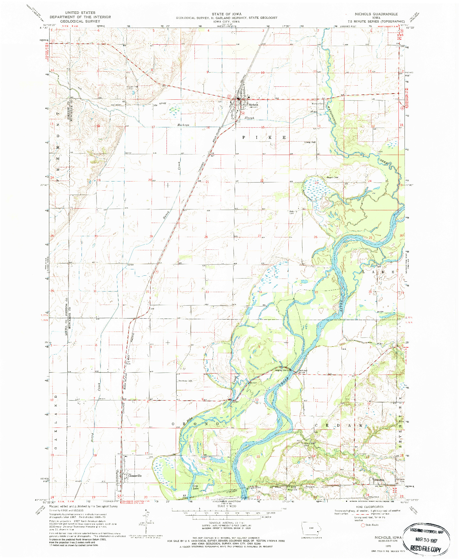 USGS 1:24000-SCALE QUADRANGLE FOR NICHOLS, IA 1970