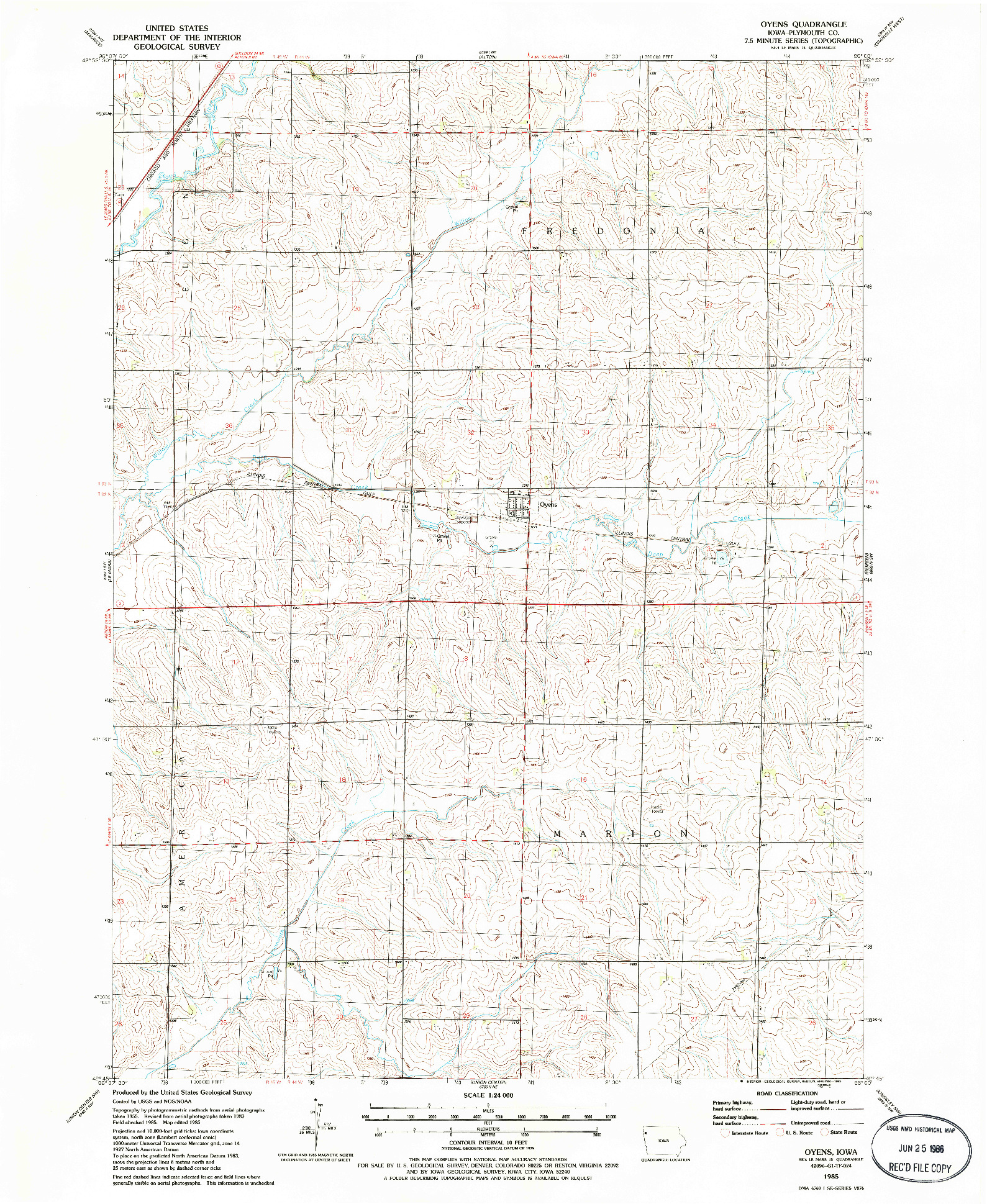 USGS 1:24000-SCALE QUADRANGLE FOR OYENS, IA 1985