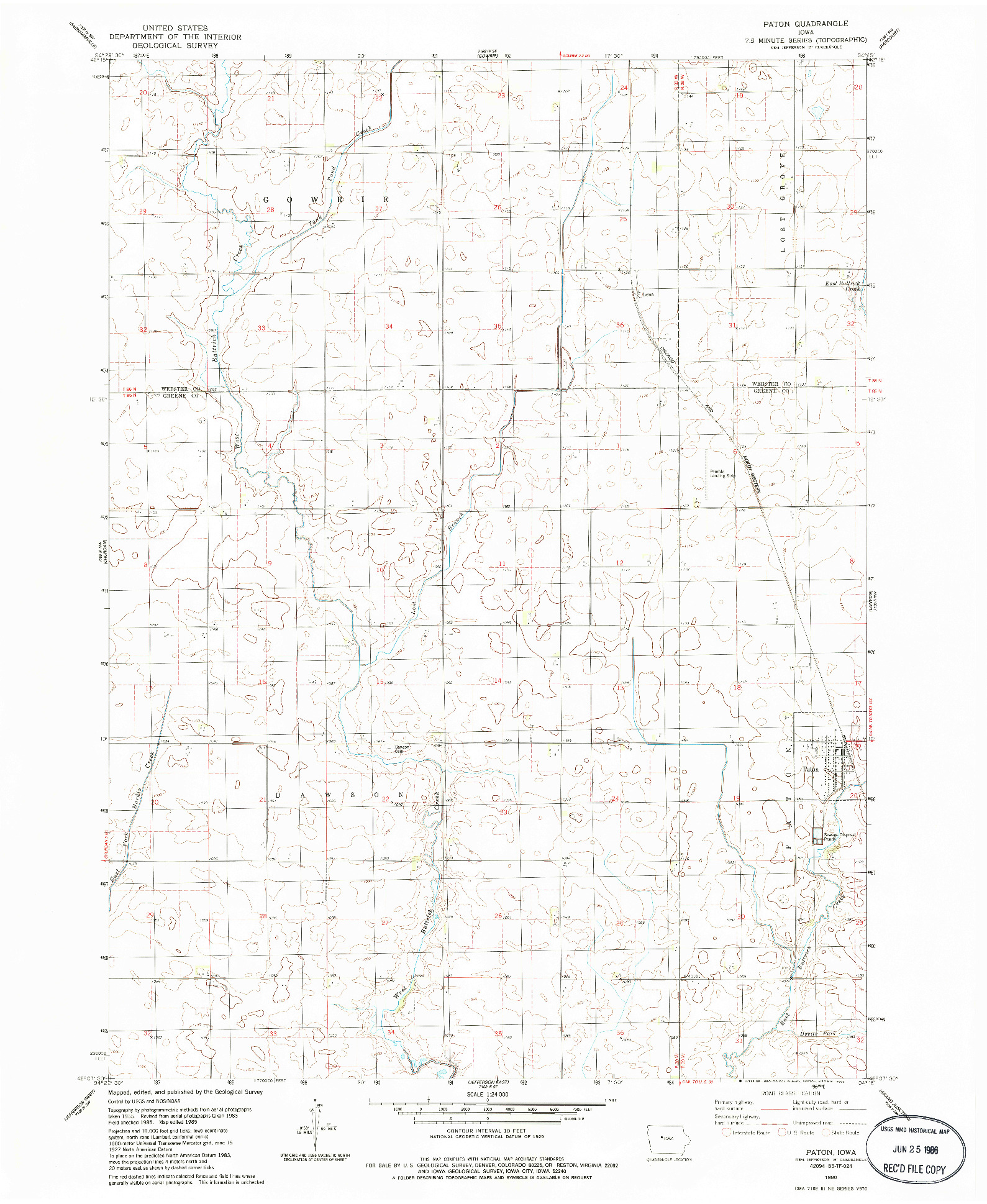 USGS 1:24000-SCALE QUADRANGLE FOR PATON, IA 1986