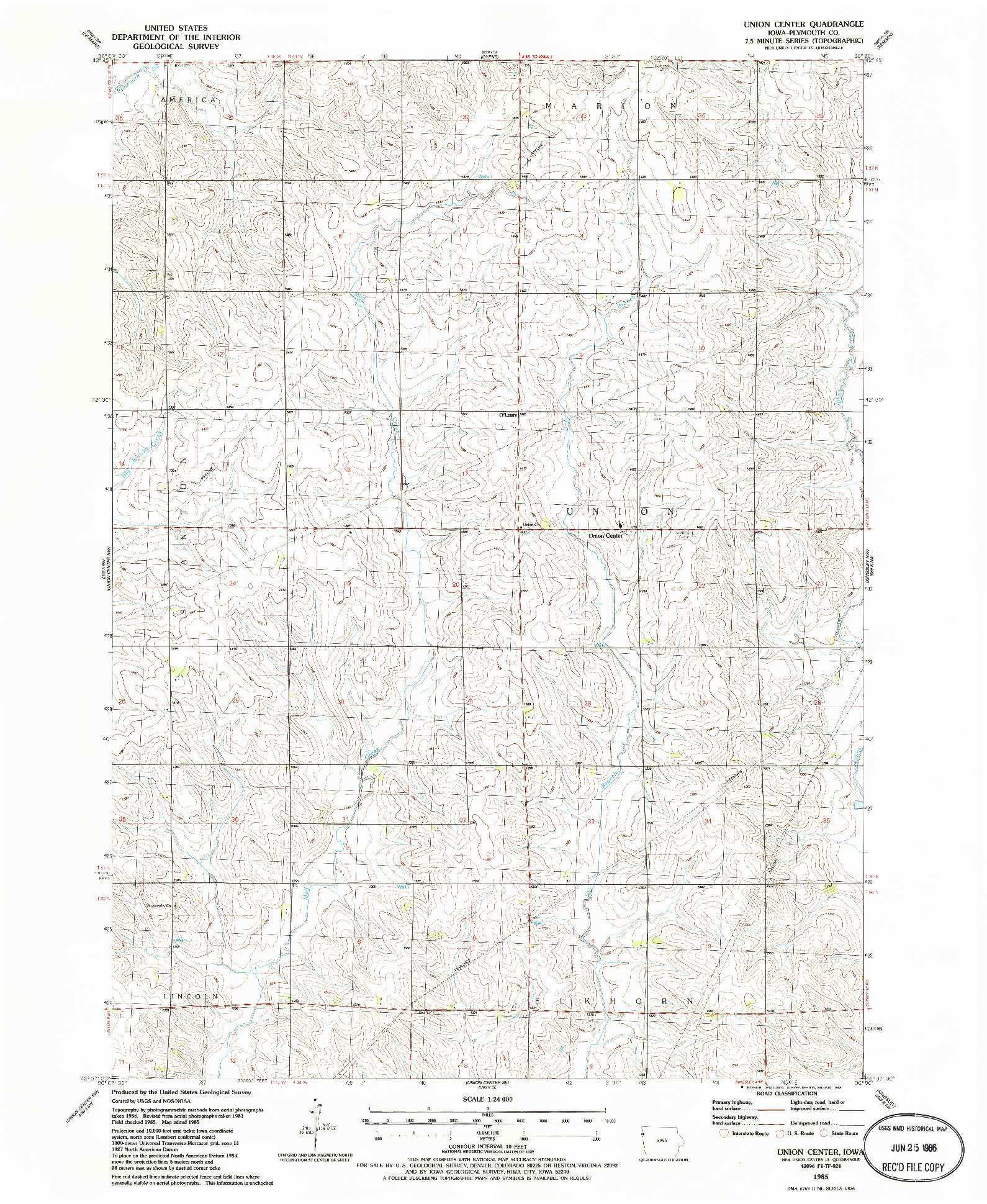 USGS 1:24000-SCALE QUADRANGLE FOR UNION CENTER, IA 1985