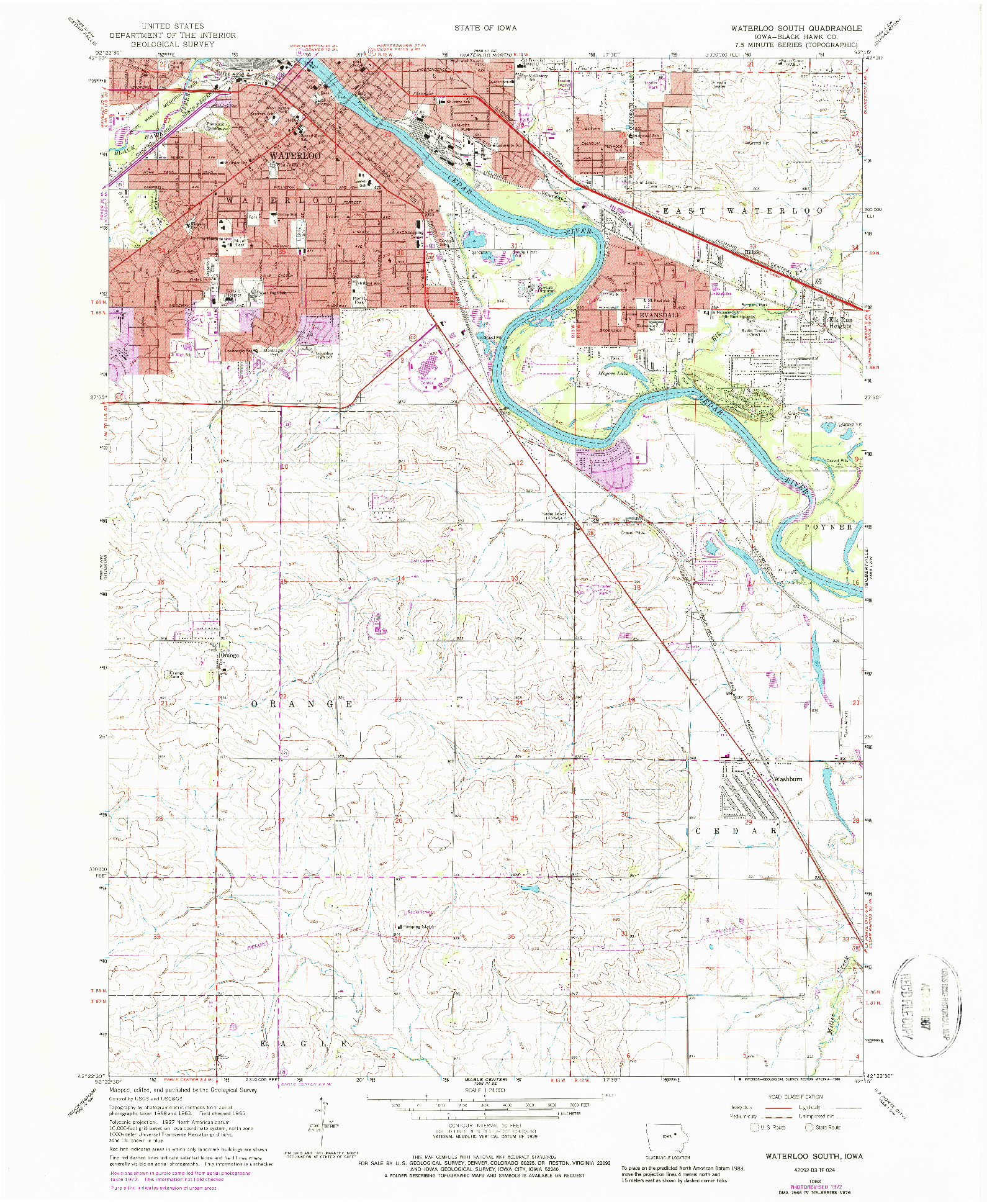 USGS 1:24000-SCALE QUADRANGLE FOR WATERLOO SOUTH, IA 1963