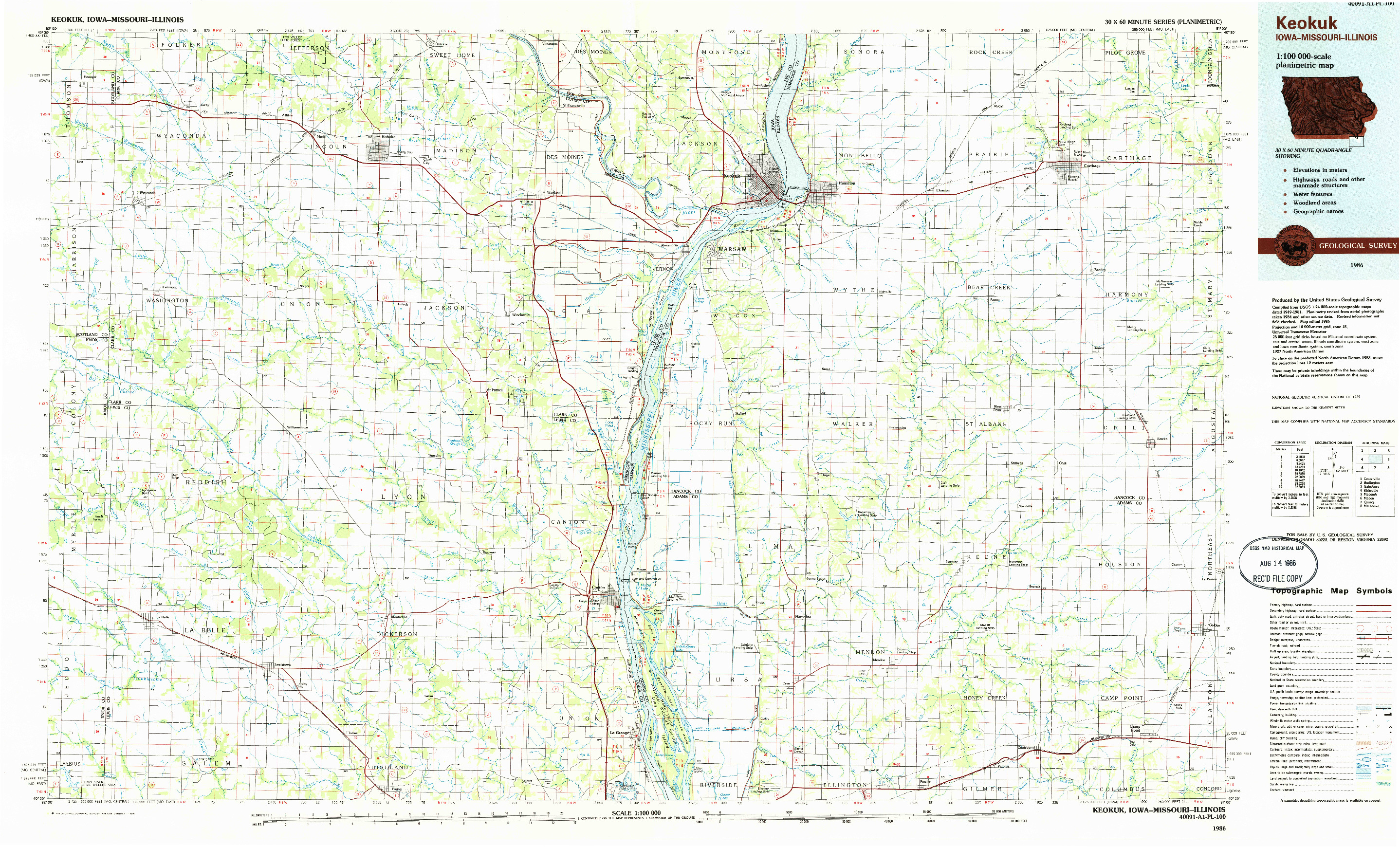USGS 1:100000-SCALE QUADRANGLE FOR KEOKUK, IA 1986