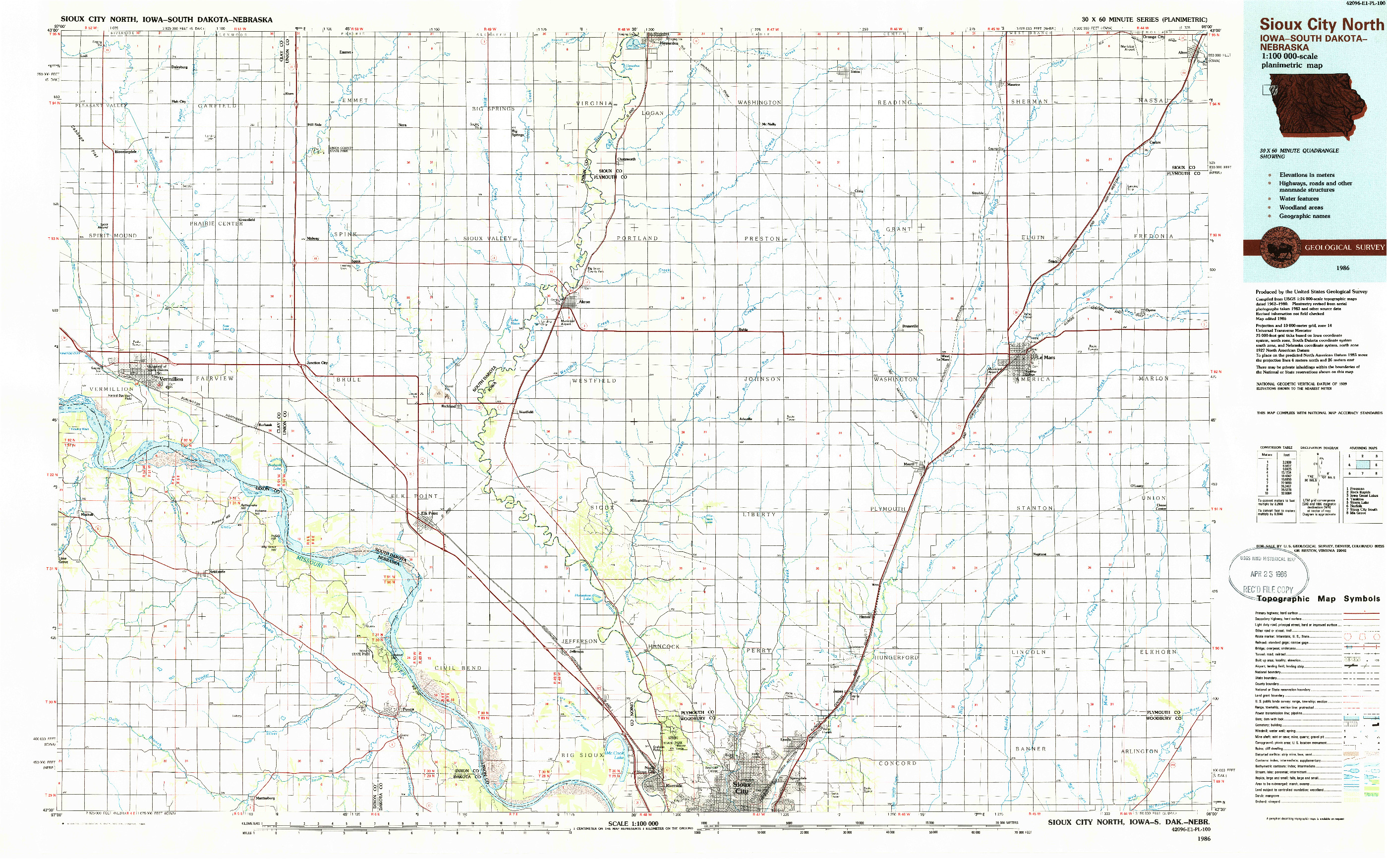 USGS 1:100000-SCALE QUADRANGLE FOR SIOUX CITY NORTH, IA 1986