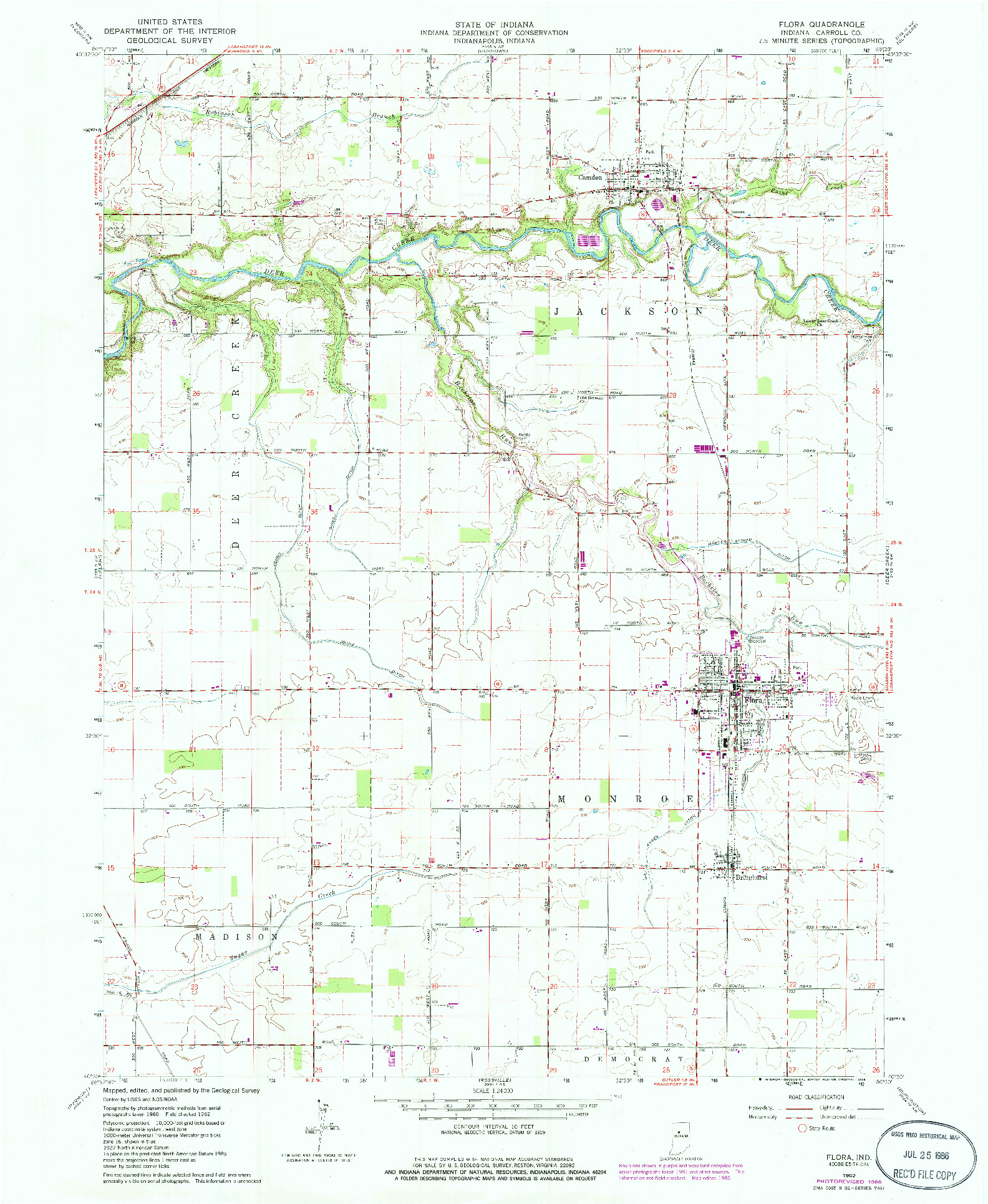 USGS 1:24000-SCALE QUADRANGLE FOR FLORA, IN 1962