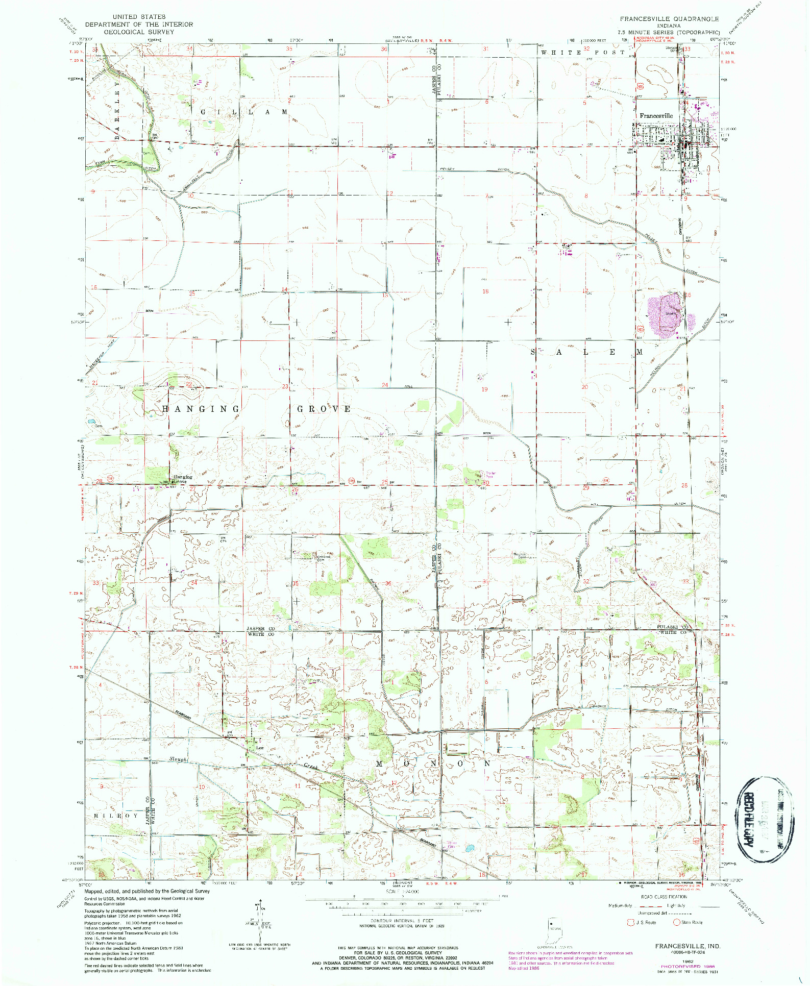 USGS 1:24000-SCALE QUADRANGLE FOR FRANCESVILLE, IN 1962