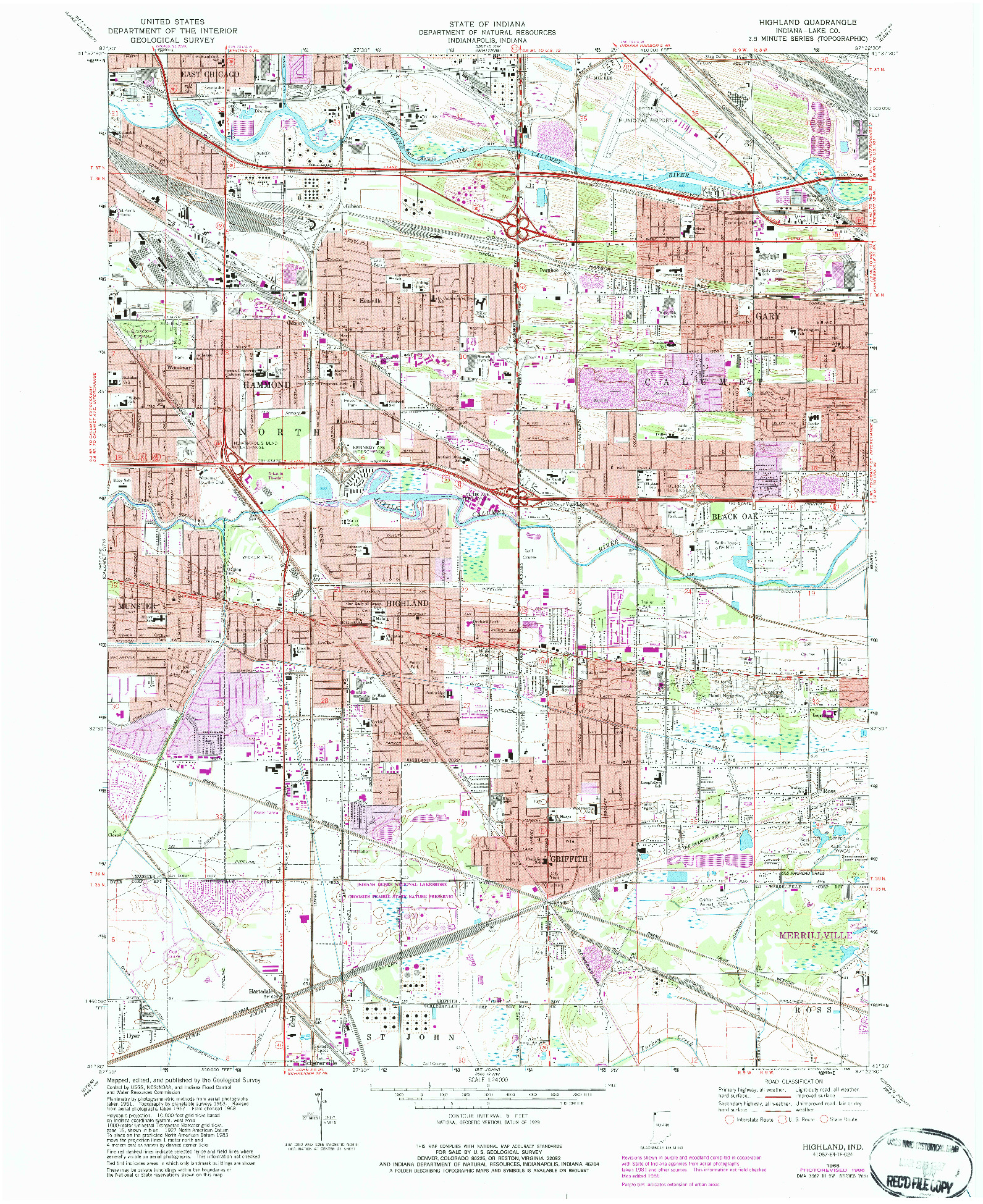 USGS 1:24000-SCALE QUADRANGLE FOR HIGHLAND, IN 1968