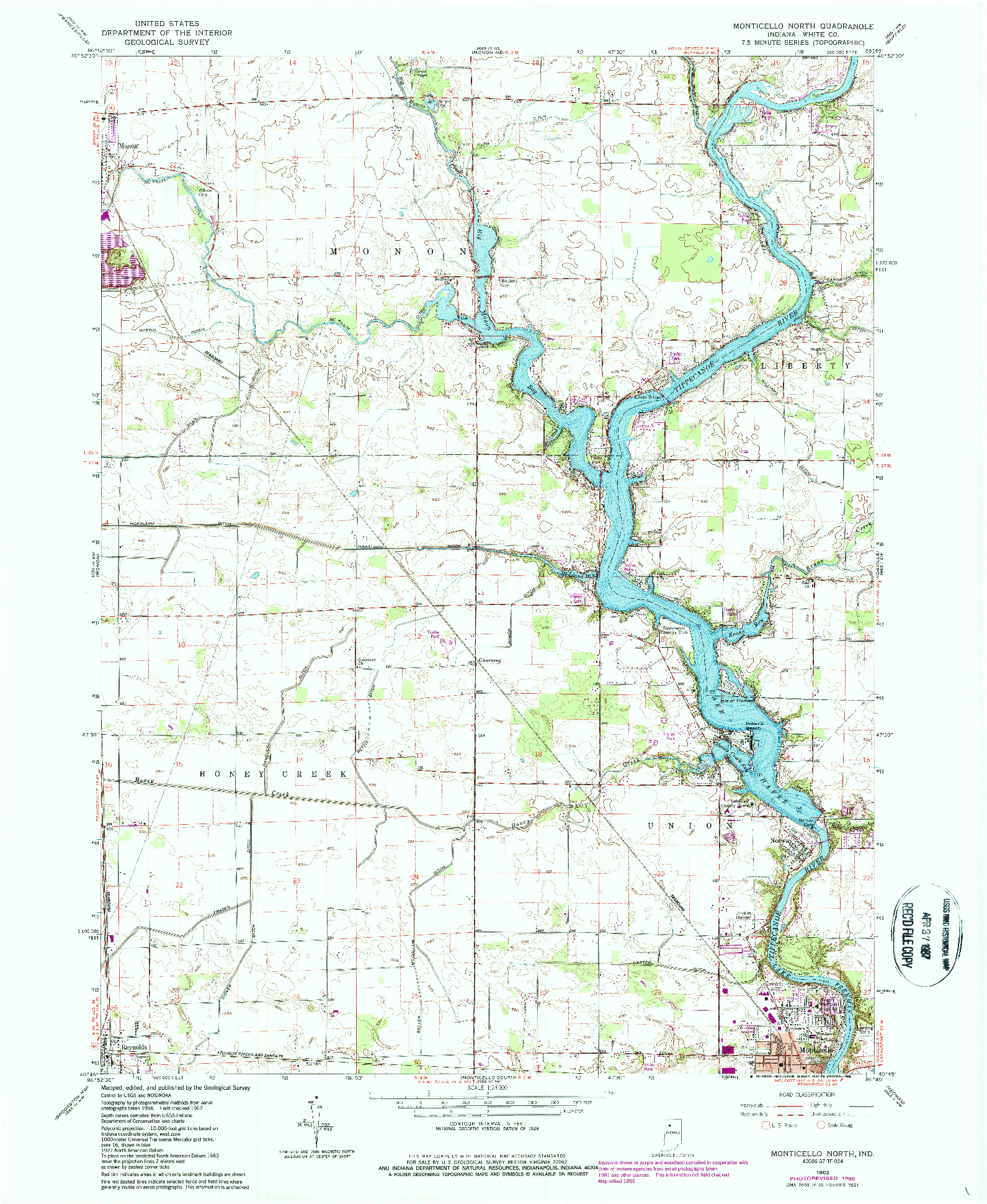 USGS 1:24000-SCALE QUADRANGLE FOR MONTICELLO NORTH, IN 1962