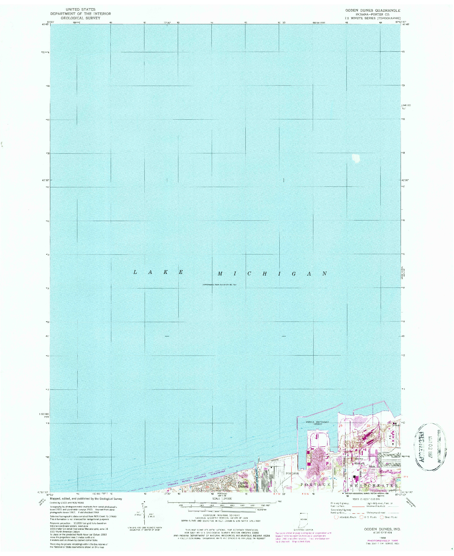 USGS 1:24000-SCALE QUADRANGLE FOR OGDEN DUNES, IN 1968