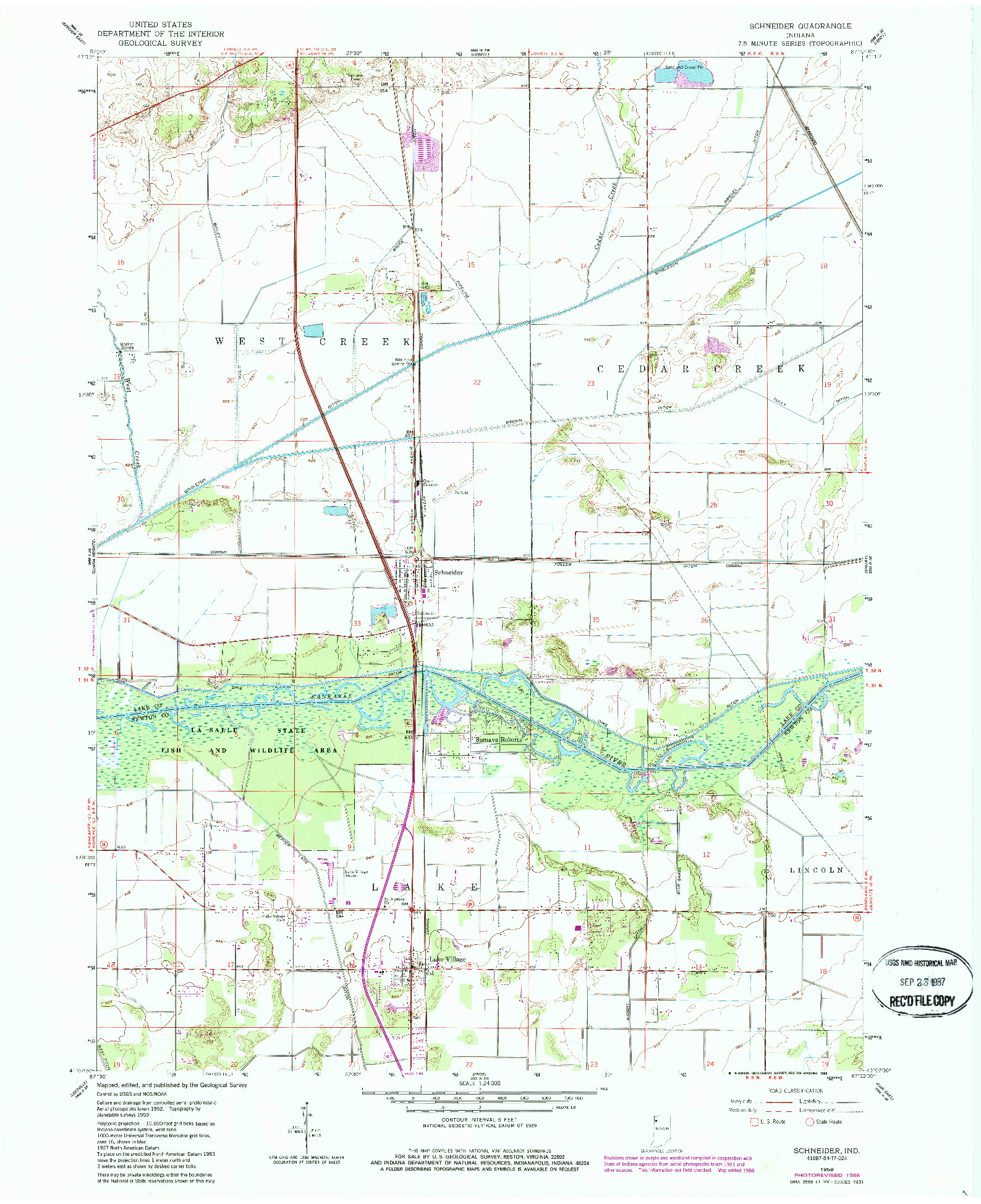 USGS 1:24000-SCALE QUADRANGLE FOR SCHNEIDER, IN 1959