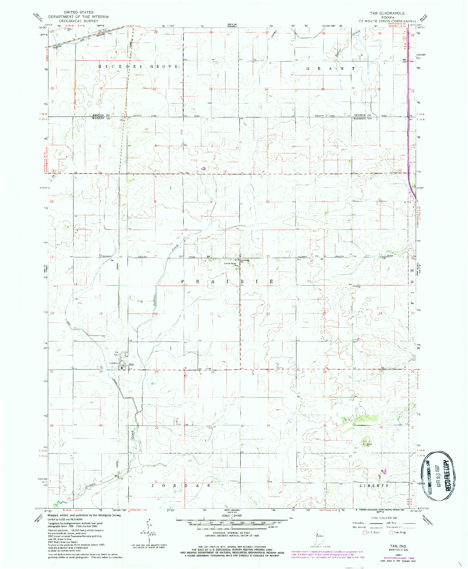 USGS 1:24000-SCALE QUADRANGLE FOR TAB, IN 1961