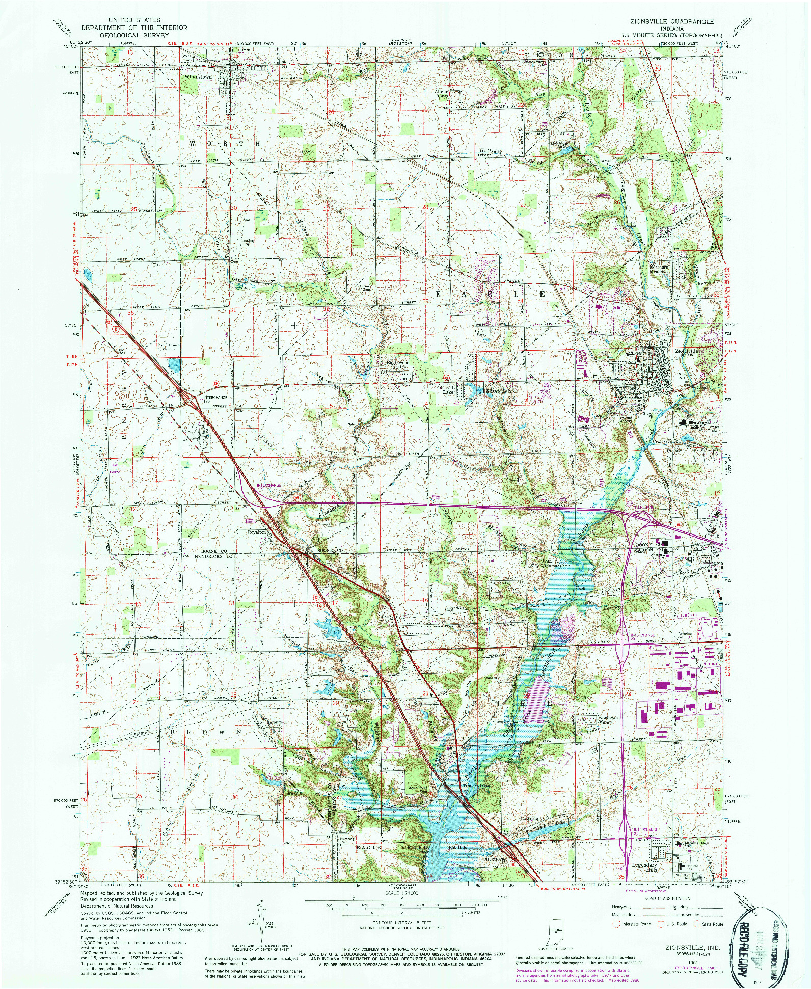 USGS 1:24000-SCALE QUADRANGLE FOR ZIONSVILLE, IN 1966