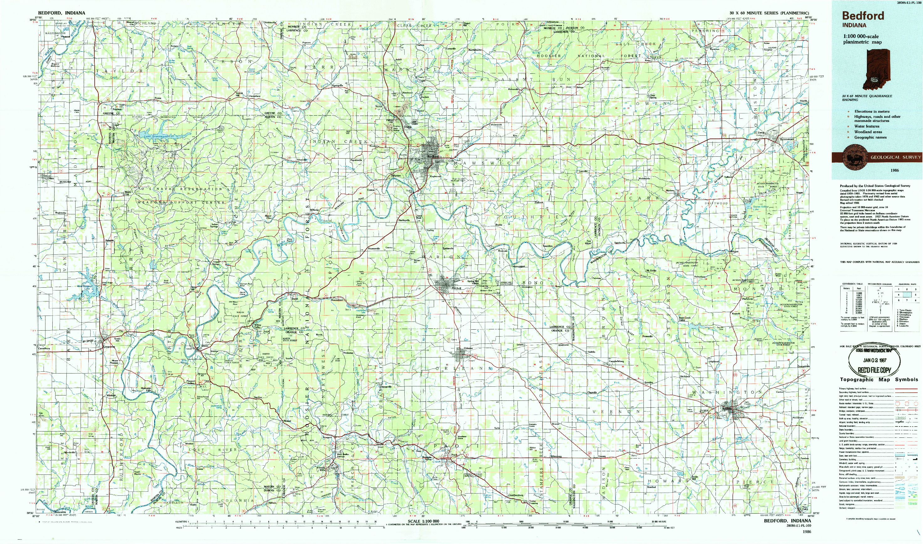 USGS 1:100000-SCALE QUADRANGLE FOR BEDFORD, IN 1986