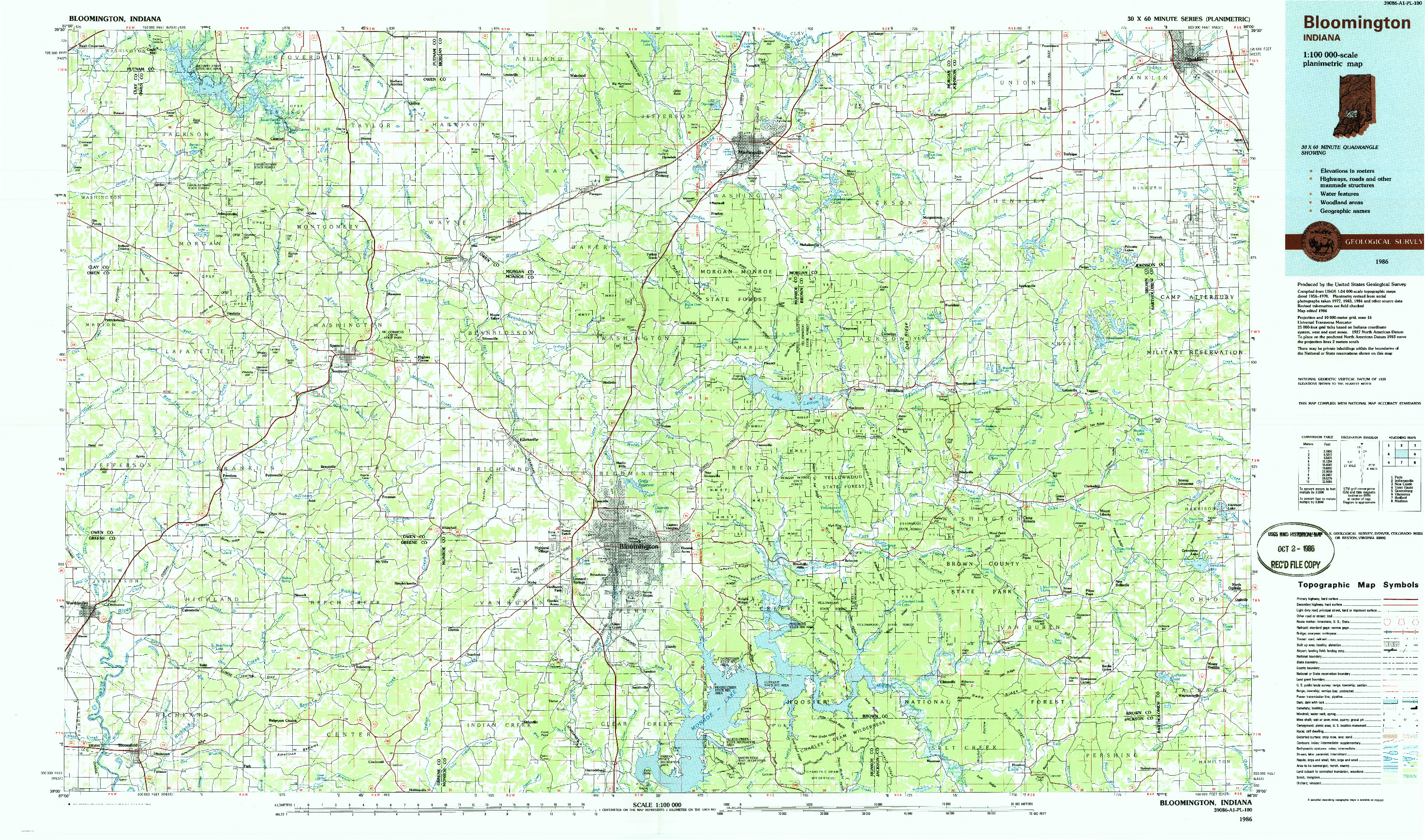 USGS 1:100000-SCALE QUADRANGLE FOR BLOOMINGTON, IN 1986