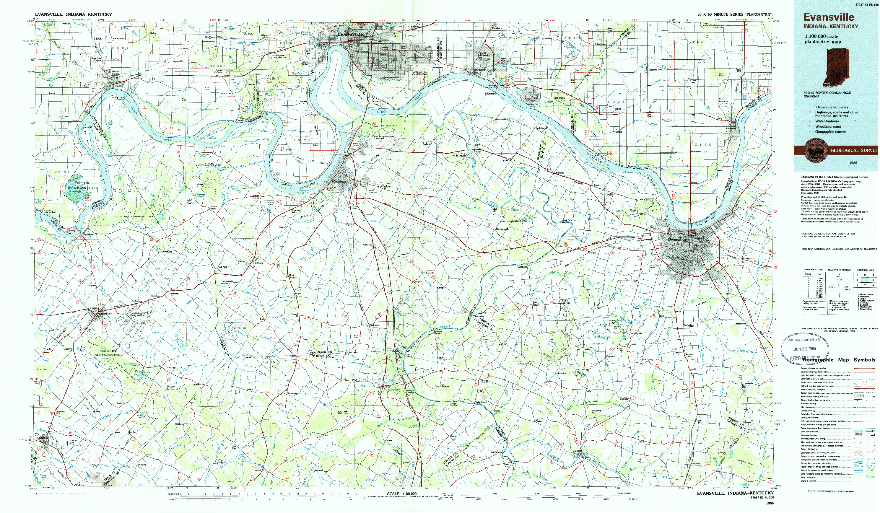 USGS 1:100000-SCALE QUADRANGLE FOR EVANSVILLE, IN 1986