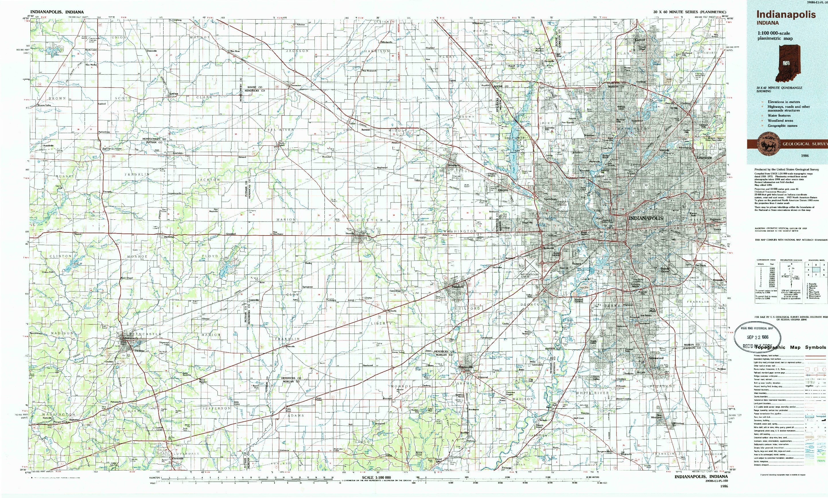 USGS 1:100000-SCALE QUADRANGLE FOR INDIANAPOLIS, IN 1986