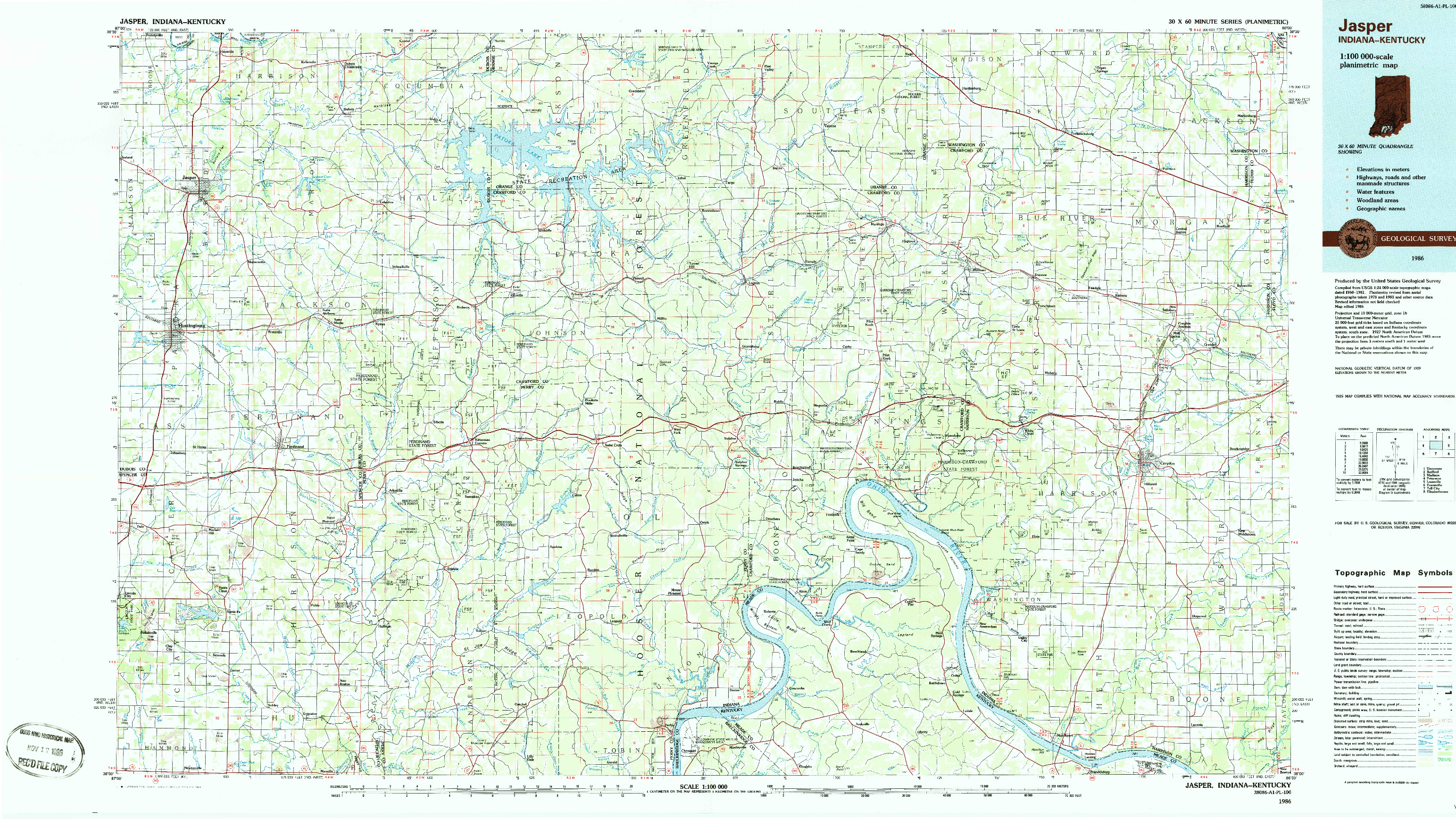 USGS 1:100000-SCALE QUADRANGLE FOR JASPER, IN 1986