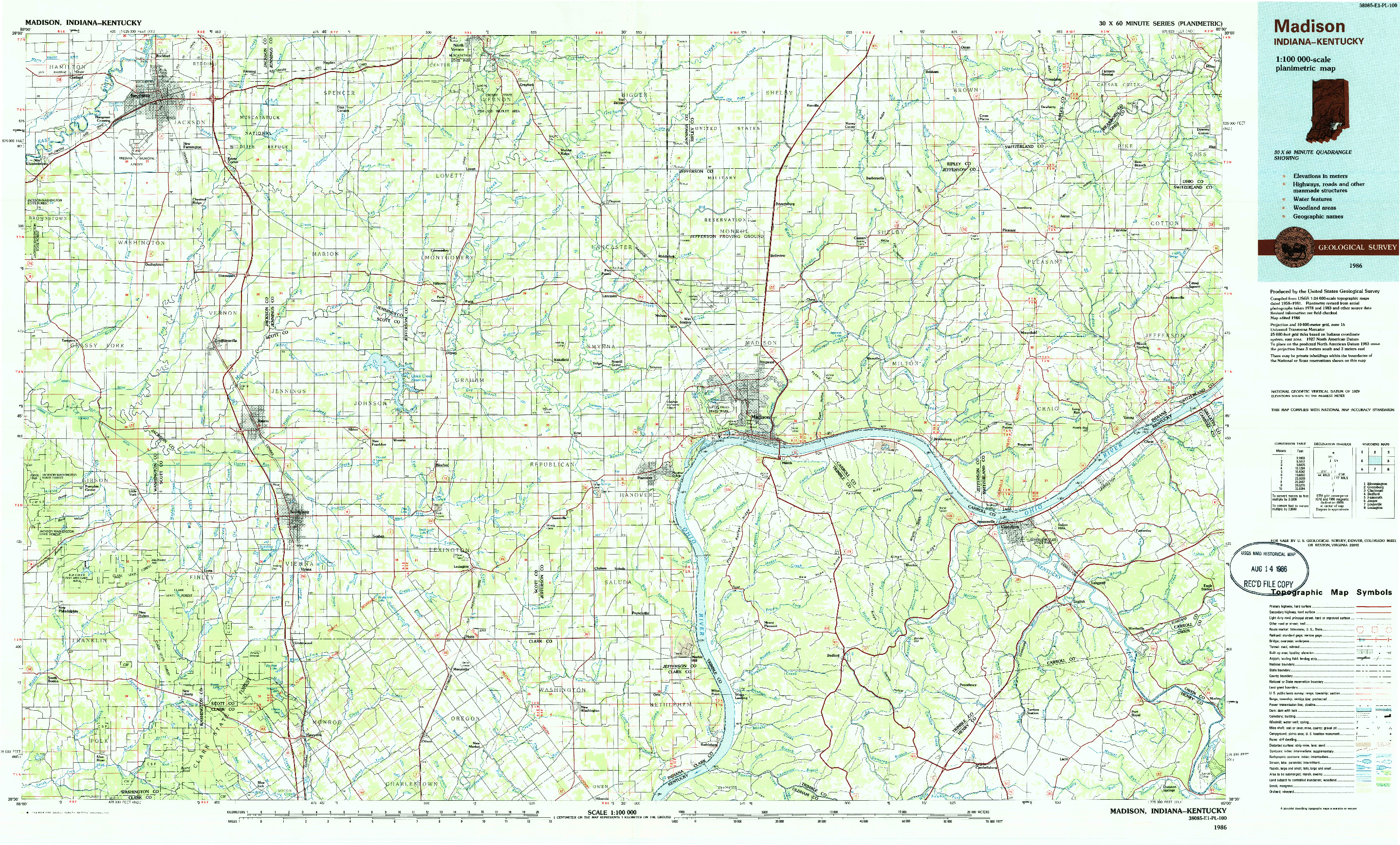 USGS 1:100000-SCALE QUADRANGLE FOR MADISON, IN 1986